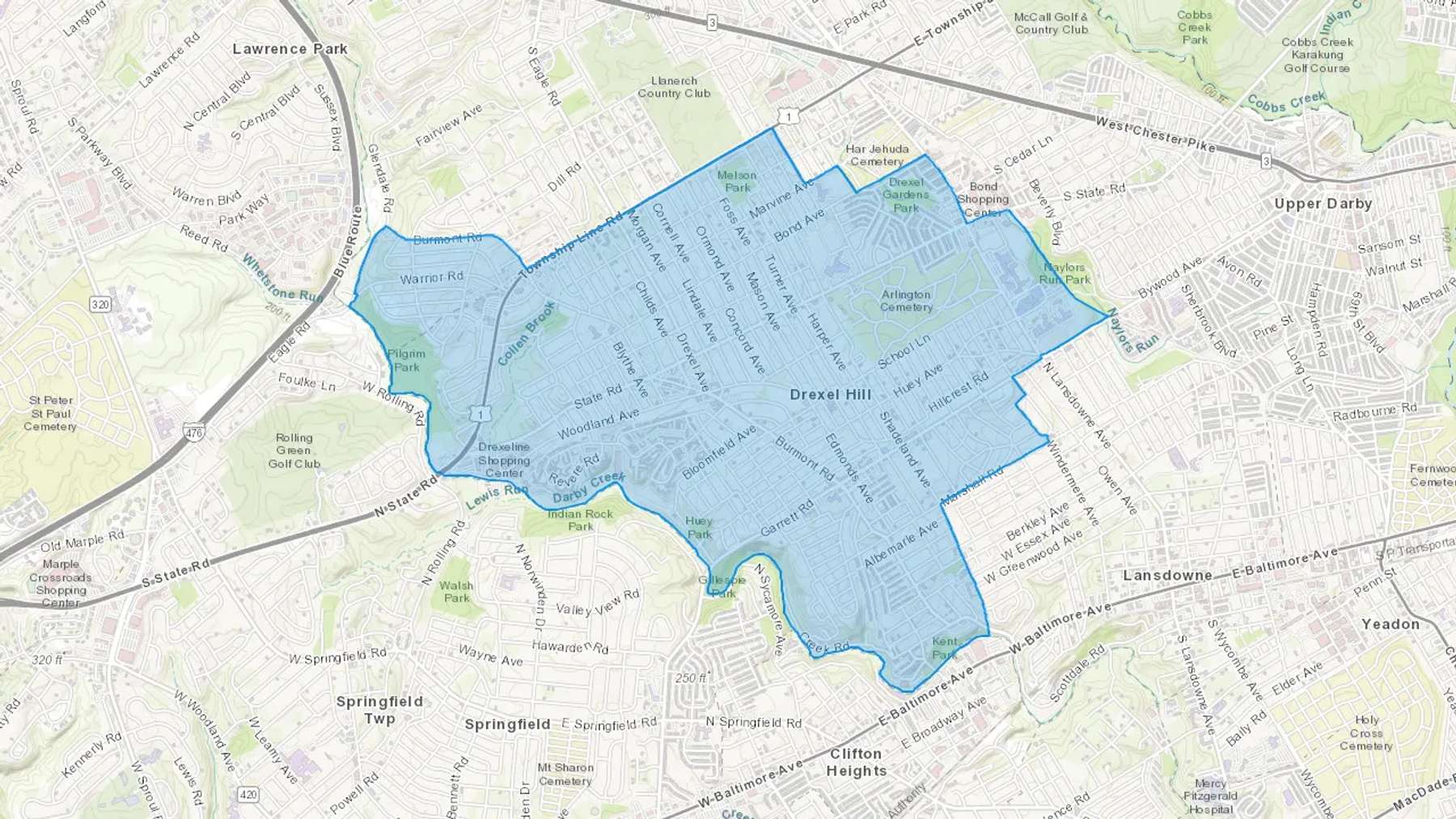 Drexel Hill, PA Cash heating Oil delivery map Map of the COD Fuel Oil delivery service area for Drexel Hill, PA