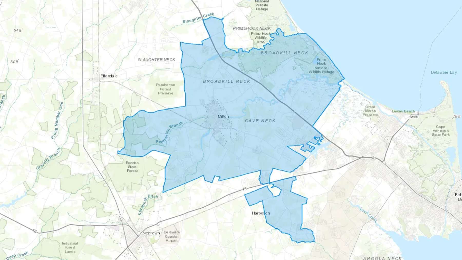 Milton, DE Cash heating Oil delivery map Map of the COD Fuel Oil delivery service area for Milton, DE