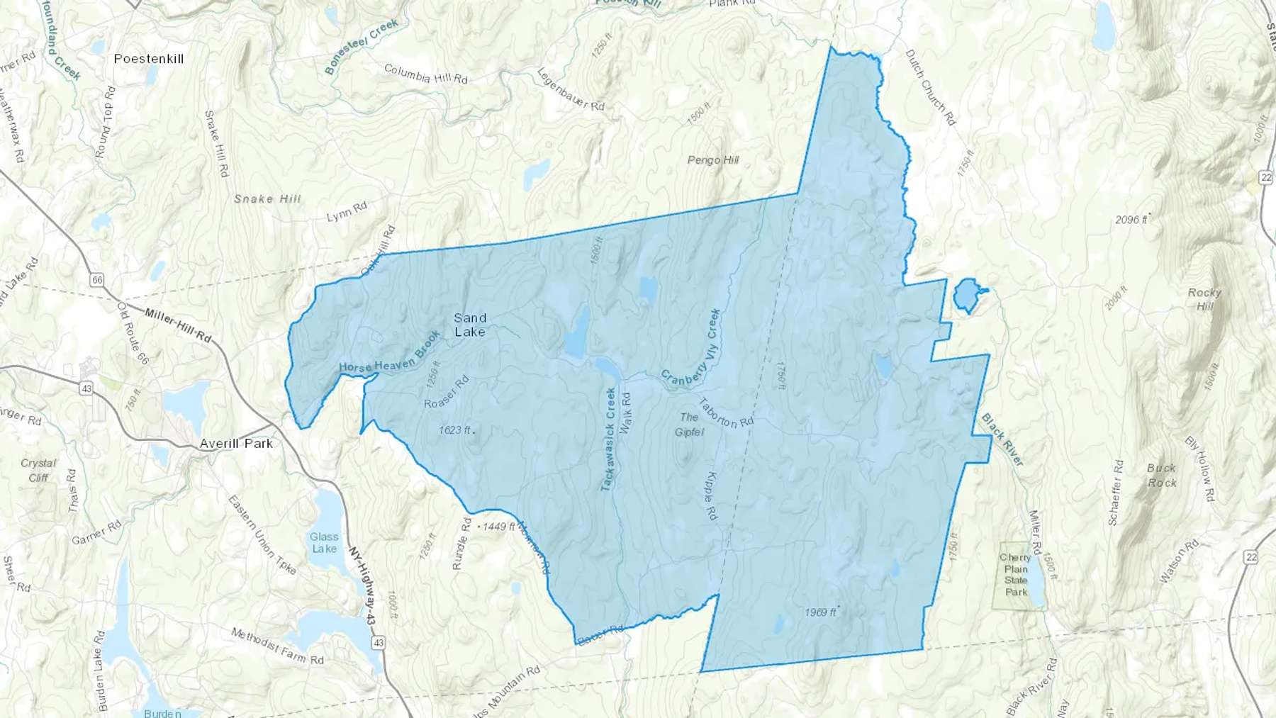 Sand Lake, NY Cash heating Oil delivery map Map of the COD Fuel Oil delivery service area for Sand Lake, NY