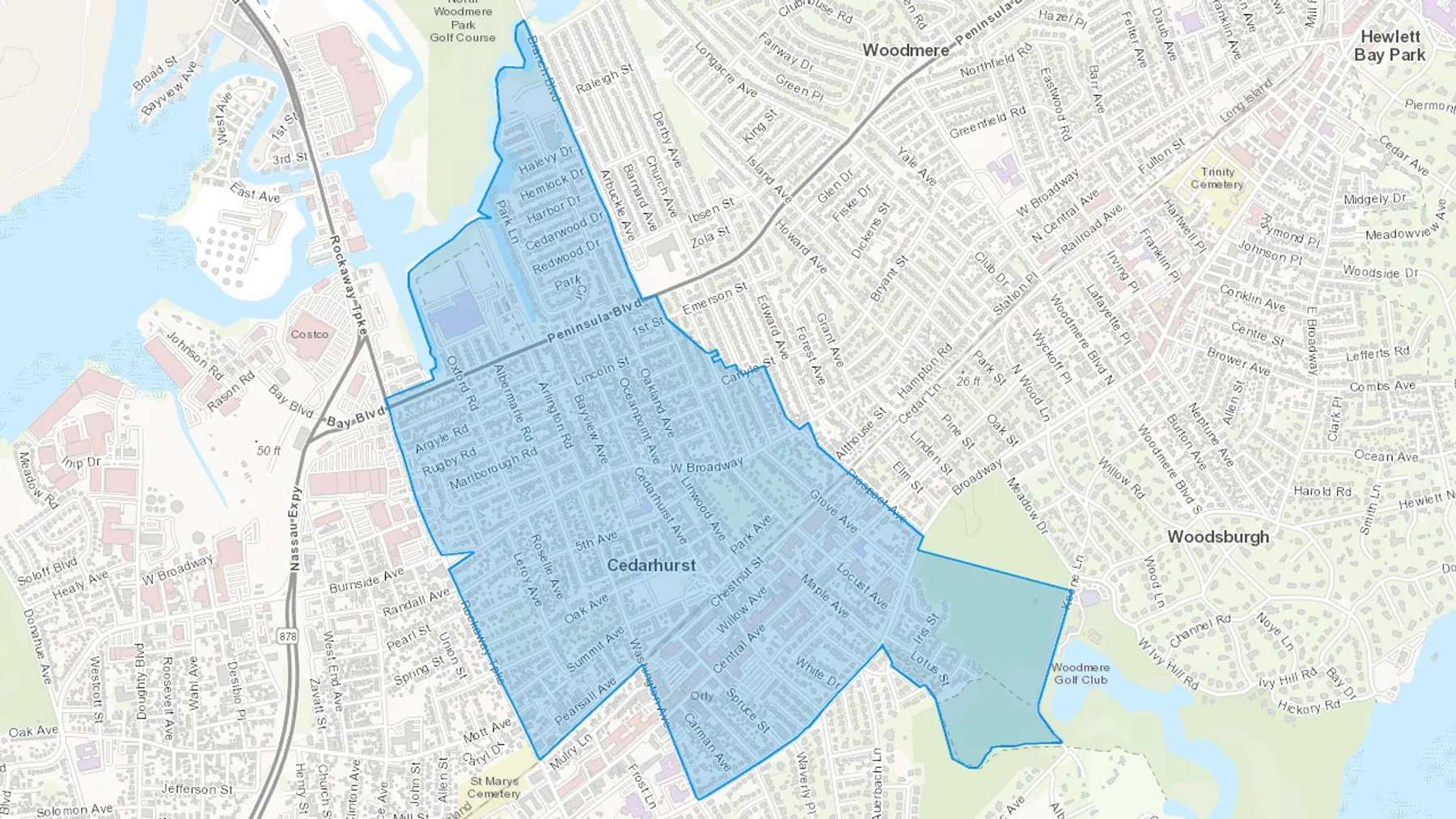 Cedarhurst, NY Cash heating Oil delivery map Map of the COD Fuel Oil delivery service area for Cedarhurst, NY