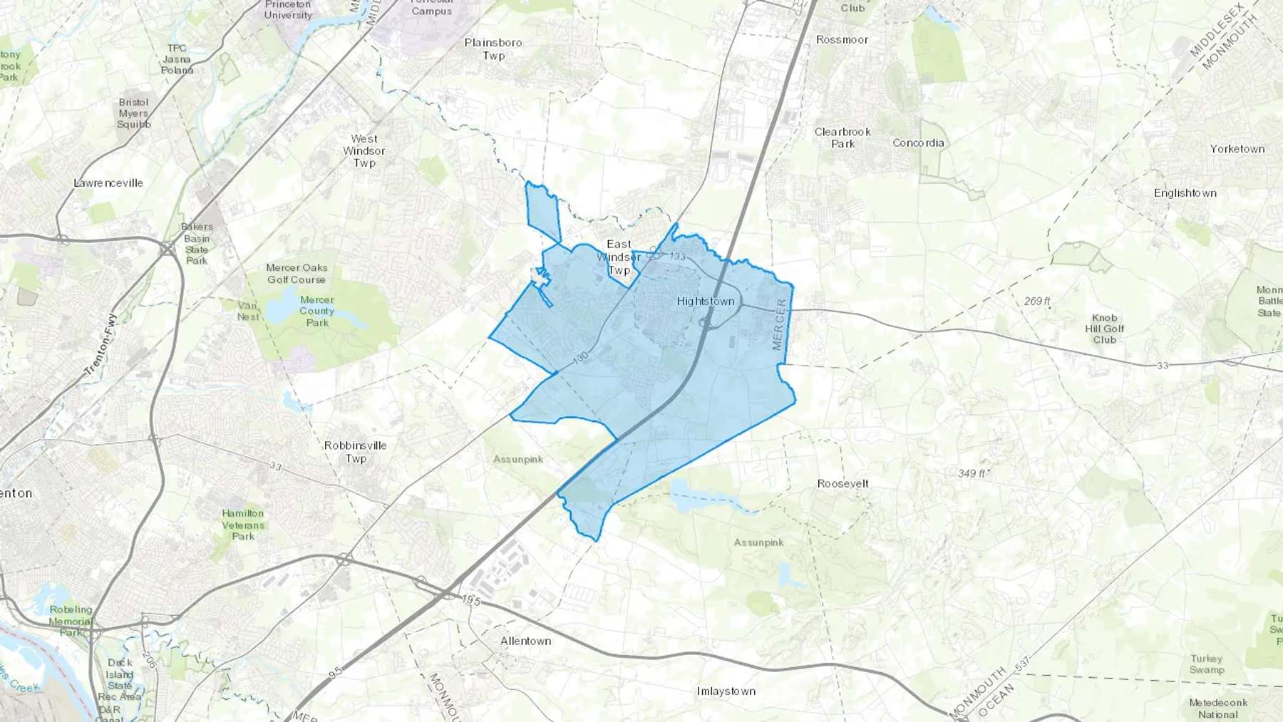 Hightstown, NJ Cash heating Oil delivery map Map of the COD Fuel Oil delivery service area for Hightstown, NJ