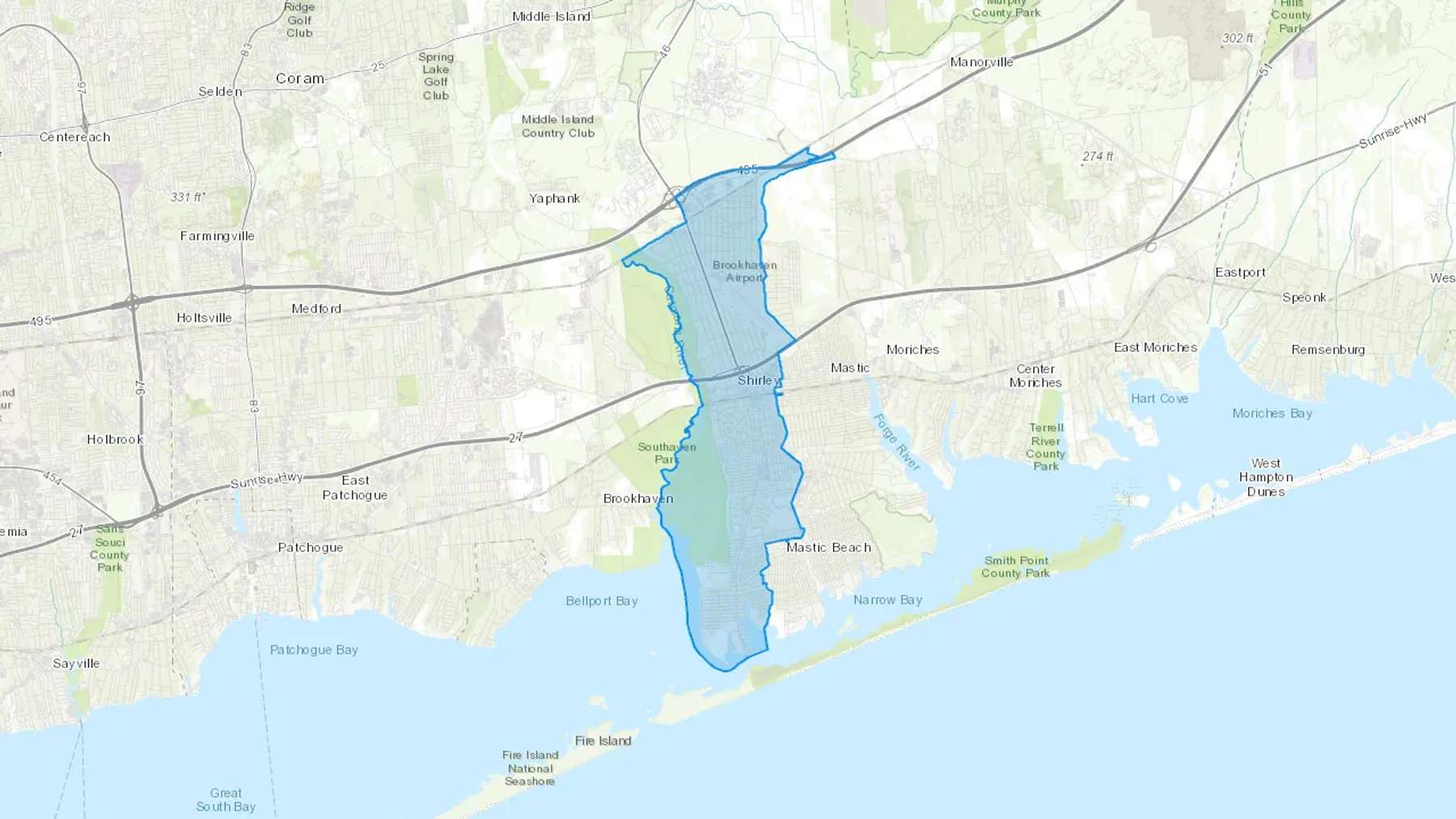 Shirley, NY Cash heating Oil delivery map Map of the COD Fuel Oil delivery service area for Shirley, NY