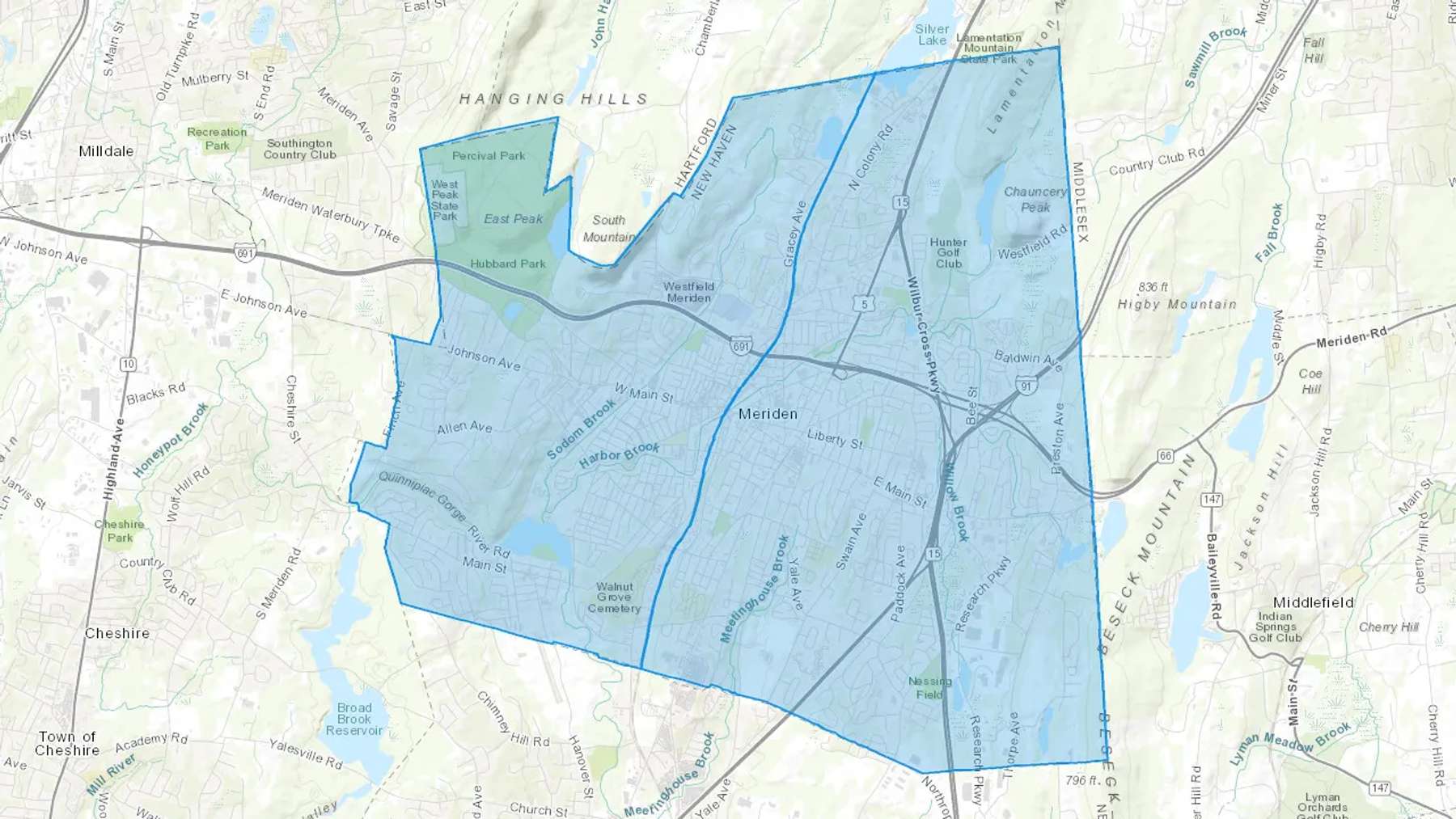 Meriden, CT Cash heating Oil delivery map Map of the COD Fuel Oil delivery service area for Meriden, CT