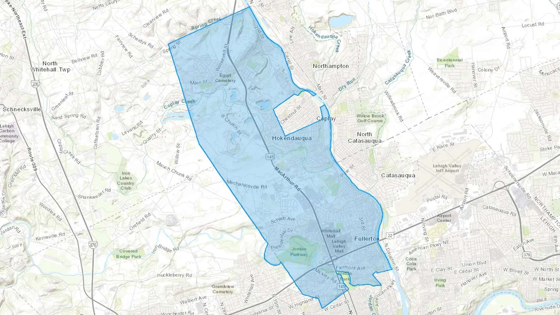 Whitehall, PA Cash heating Oil delivery map Map of the COD Fuel Oil delivery service area for Whitehall, PA