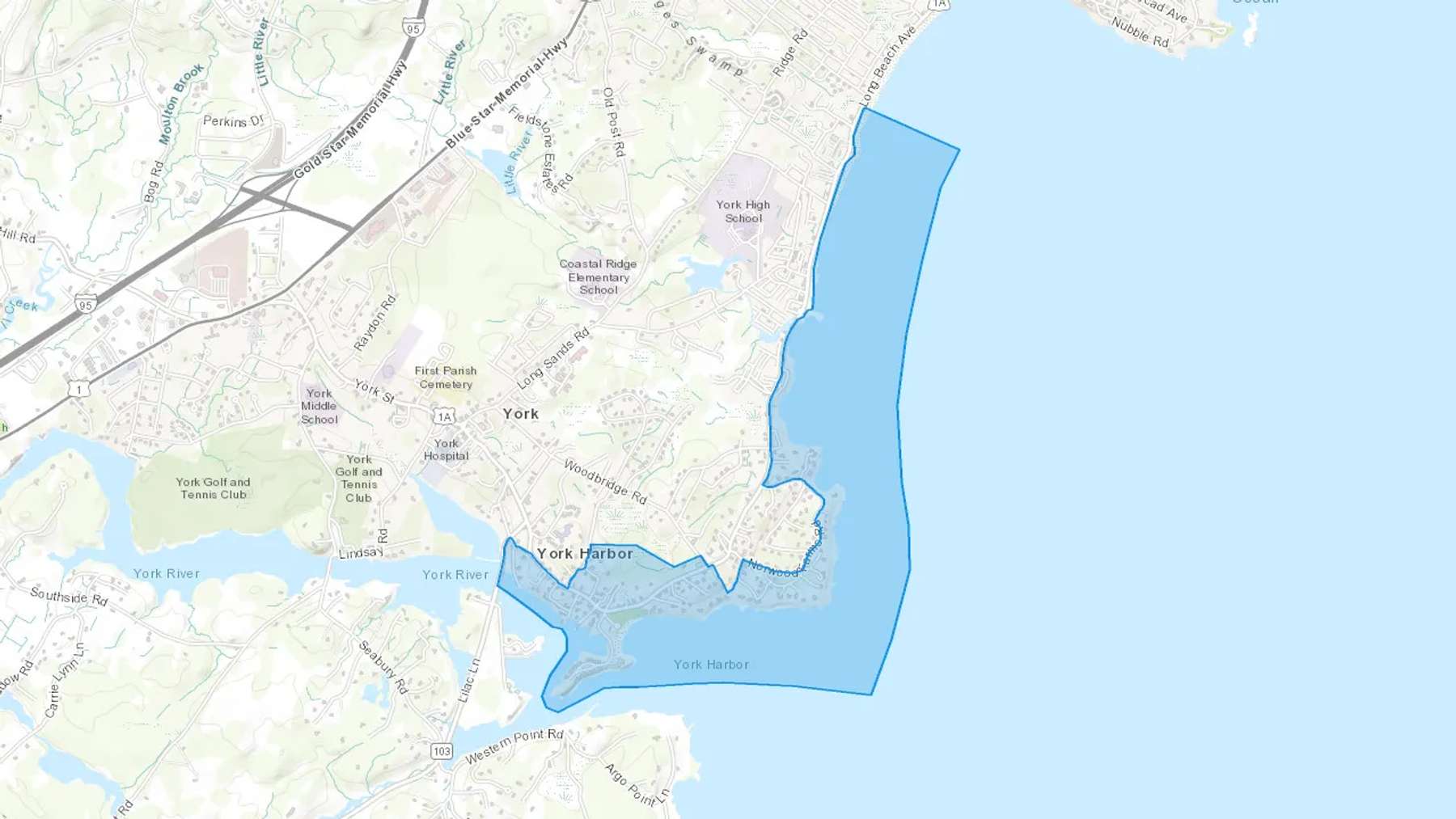 York Harbor, ME Cash heating Oil delivery map Map of the COD Fuel Oil delivery service area for York Harbor, ME