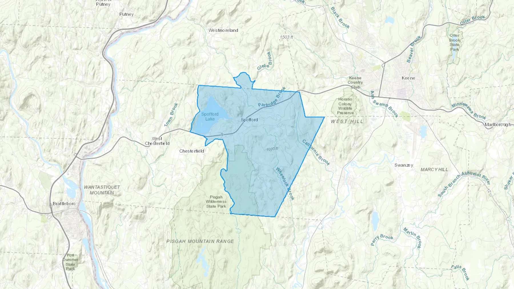 Spofford, NH Cash heating Oil delivery map Map of the COD Fuel Oil delivery service area for Spofford, NH