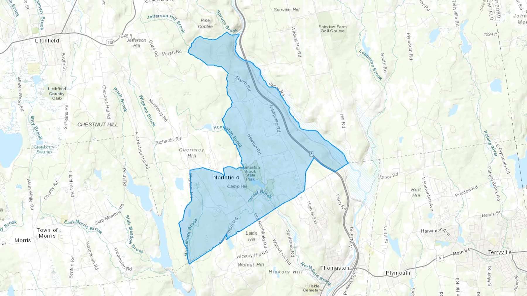 Northfield, CT Cash heating Oil delivery map Map of the COD Fuel Oil delivery service area for Northfield, CT