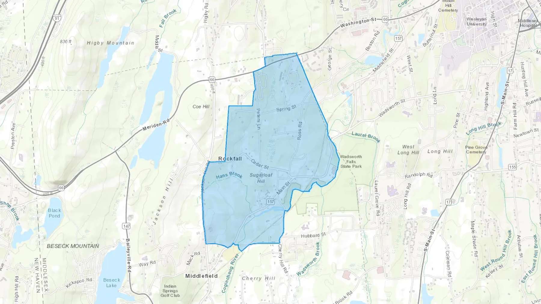 Rockfall, CT Cash heating Oil delivery map Map of the COD Fuel Oil delivery service area for Rockfall, CT