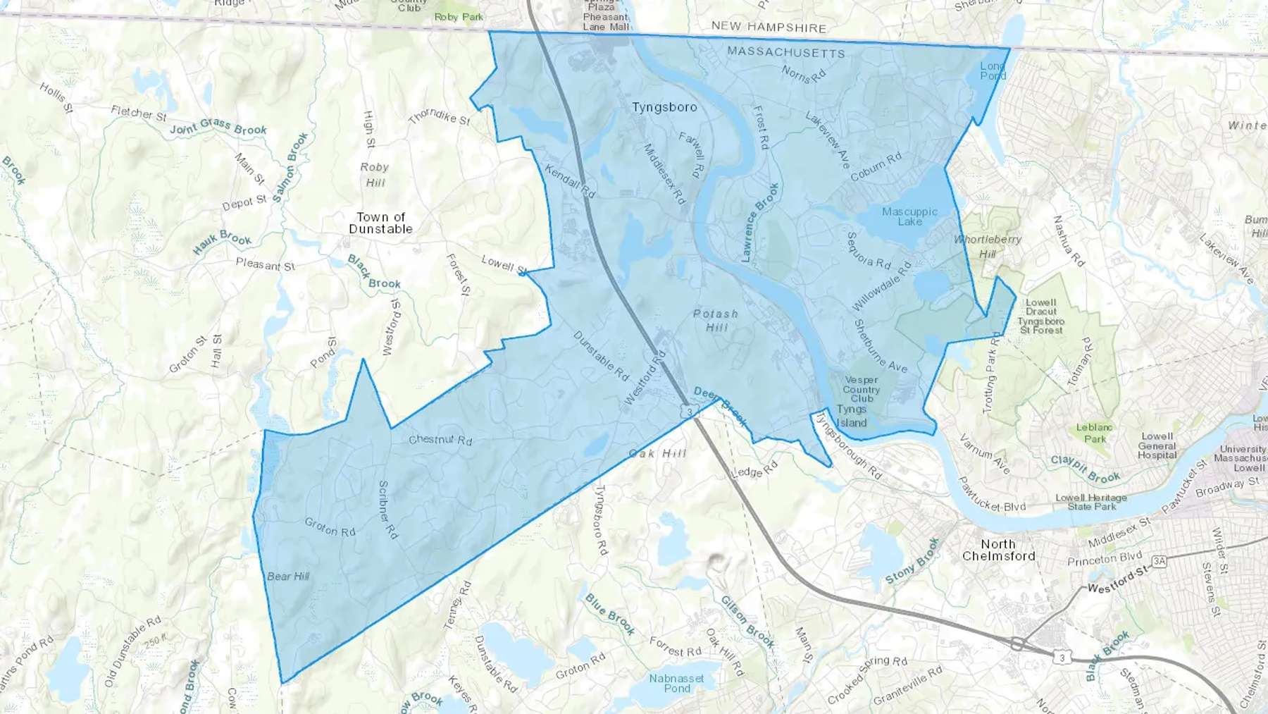 Tyngsboro, MA Cash heating Oil delivery map Map of the COD Fuel Oil delivery service area for Tyngsboro, MA