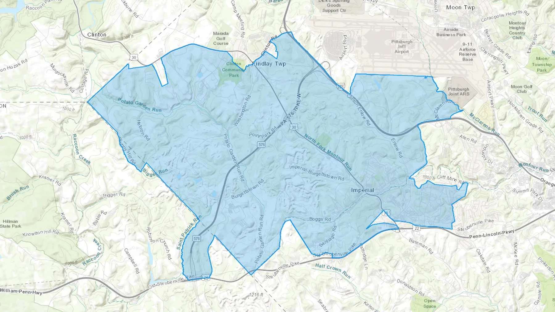 Imperial, PA Cash heating Oil delivery map Map of the COD Fuel Oil delivery service area for Imperial, PA