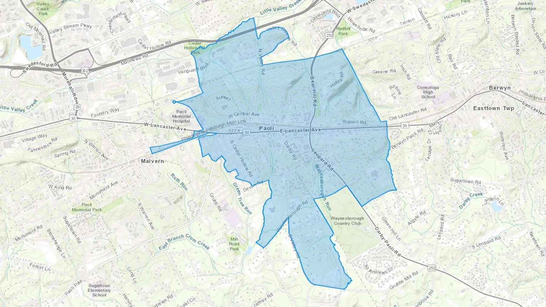 Paoli, PA Cash heating Oil delivery map Map of the COD Fuel Oil delivery service area for Paoli, PA