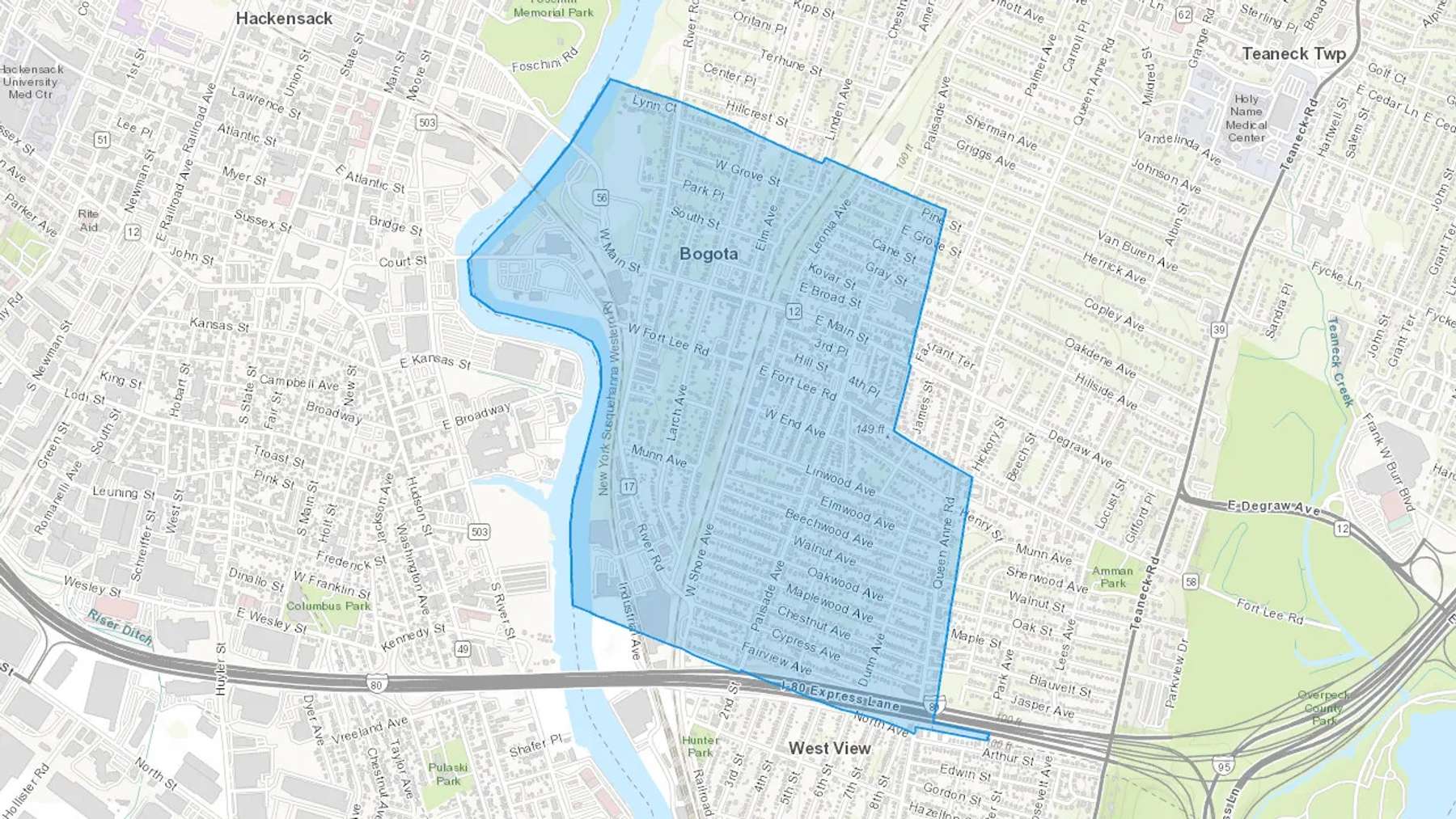 Bogota, NJ Cash heating Oil delivery map Map of the COD Fuel Oil delivery service area for Bogota, NJ
