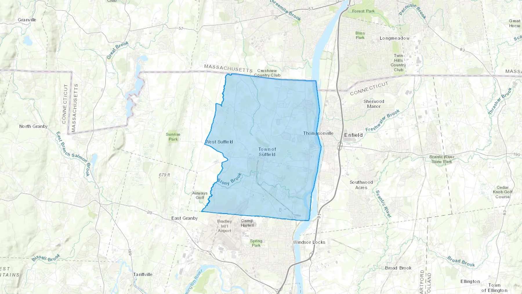 Suffield, CT Cash heating Oil delivery map Map of the COD Fuel Oil delivery service area for Suffield, CT