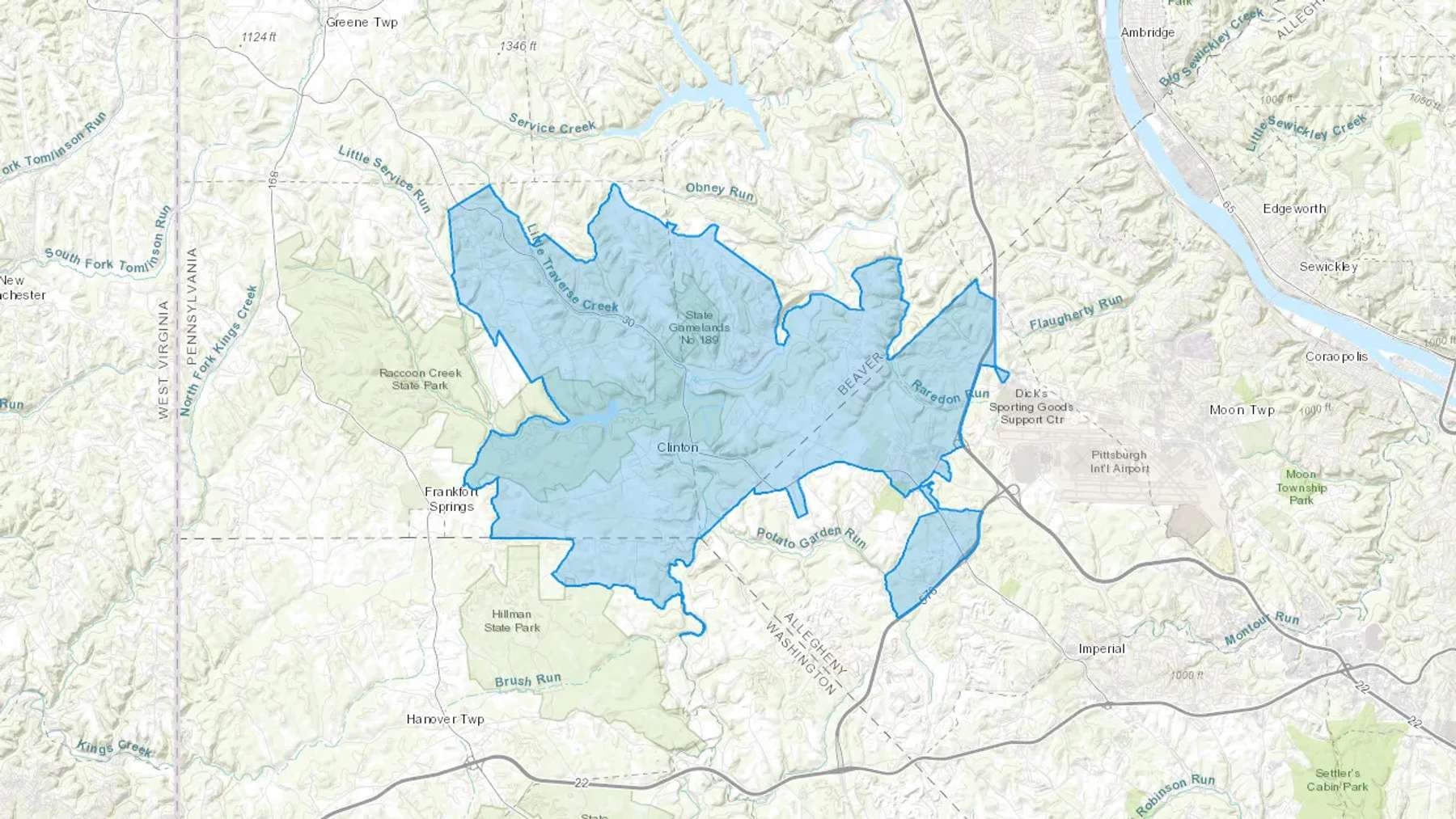 Clinton, PA Cash heating Oil delivery map Map of the COD Fuel Oil delivery service area for Clinton, PA