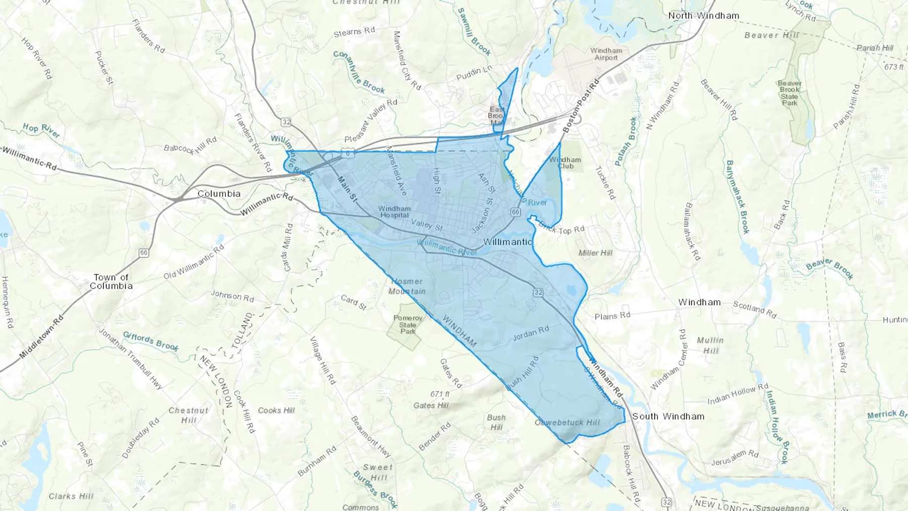 Willimantic, CT Cash heating Oil delivery map Map of the COD Fuel Oil delivery service area for Willimantic, CT
