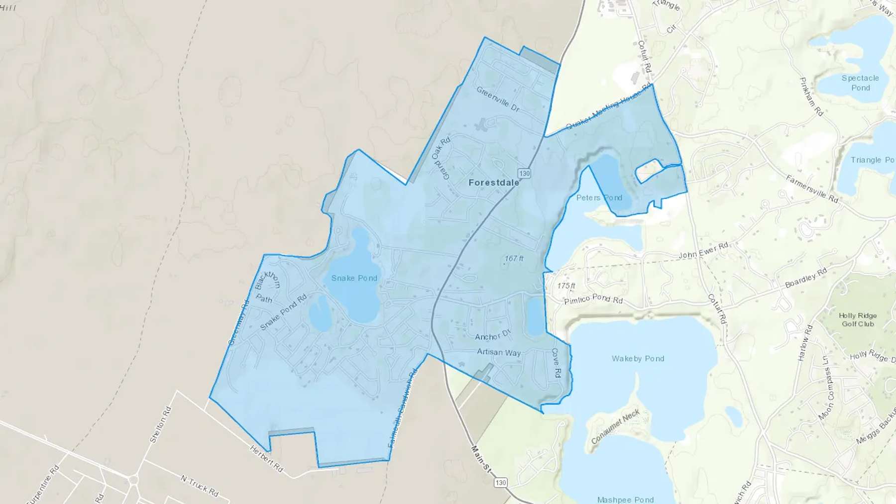 Forestdale, MA Cash heating Oil delivery map Map of the COD Fuel Oil delivery service area for Forestdale, MA