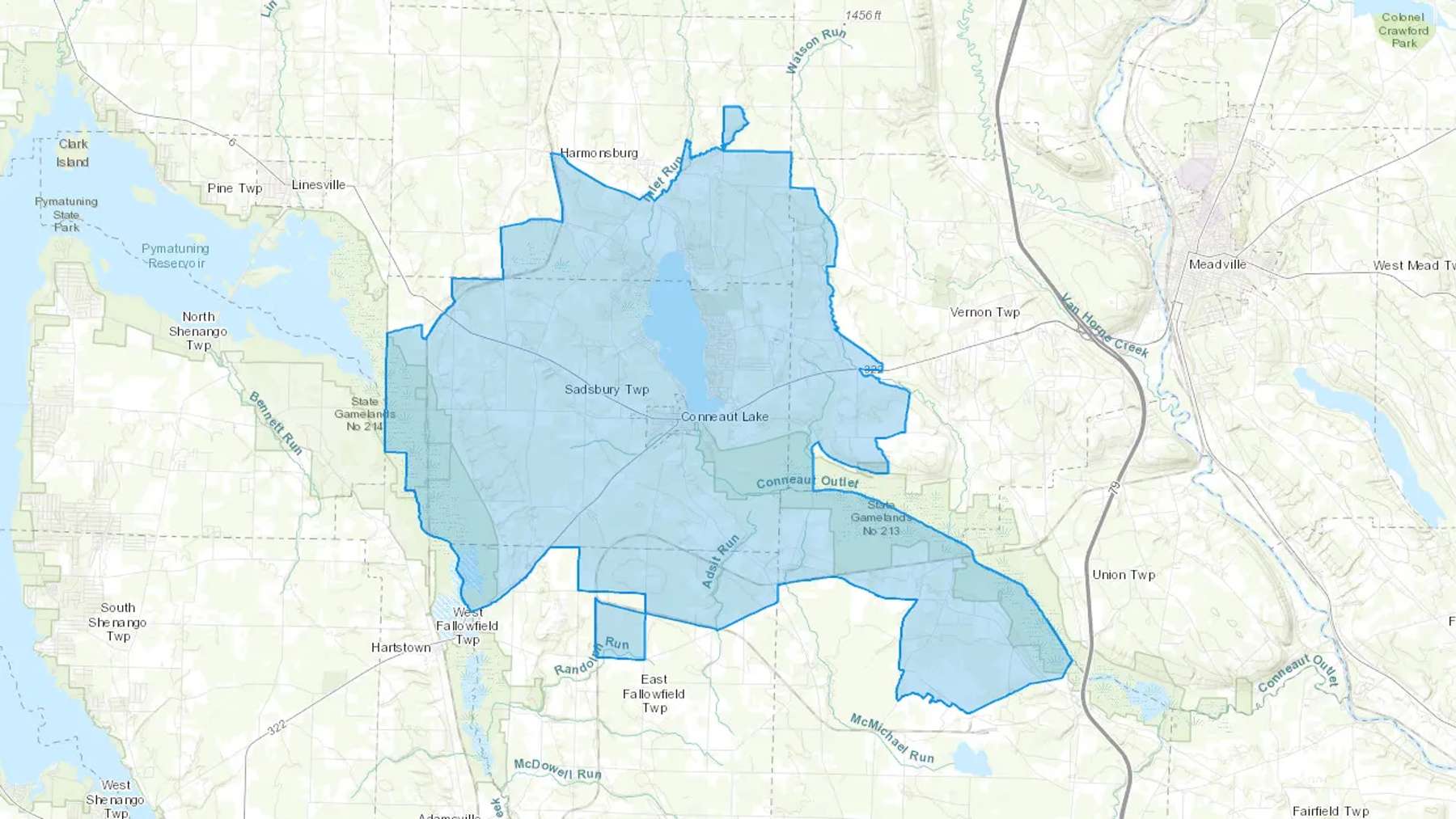 Conneaut Lake, PA Cash heating Oil delivery map Map of the COD Fuel Oil delivery service area for Conneaut Lake, PA
