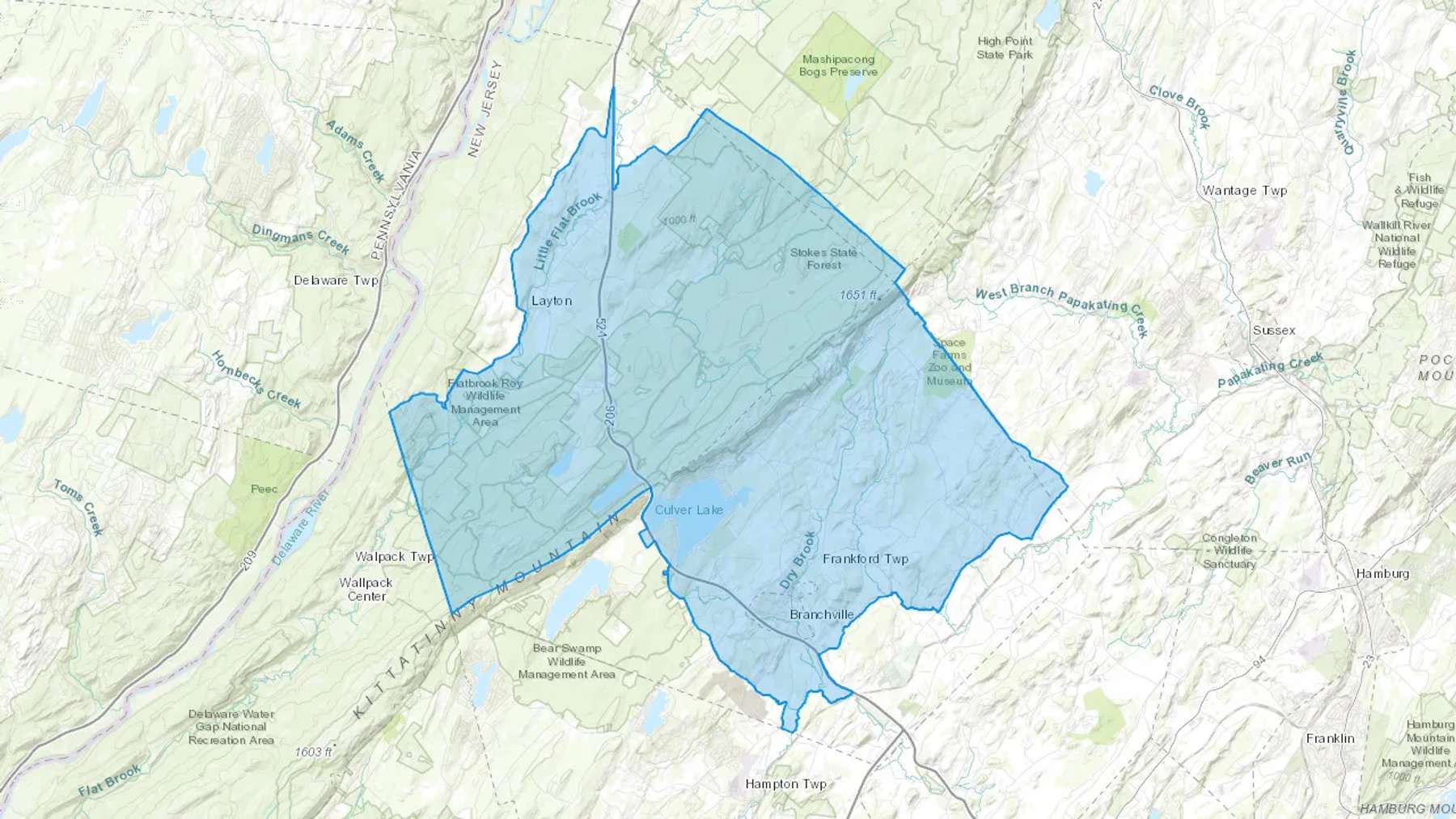 Branchville, NJ Cash heating Oil delivery map Map of the COD Fuel Oil delivery service area for Branchville, NJ