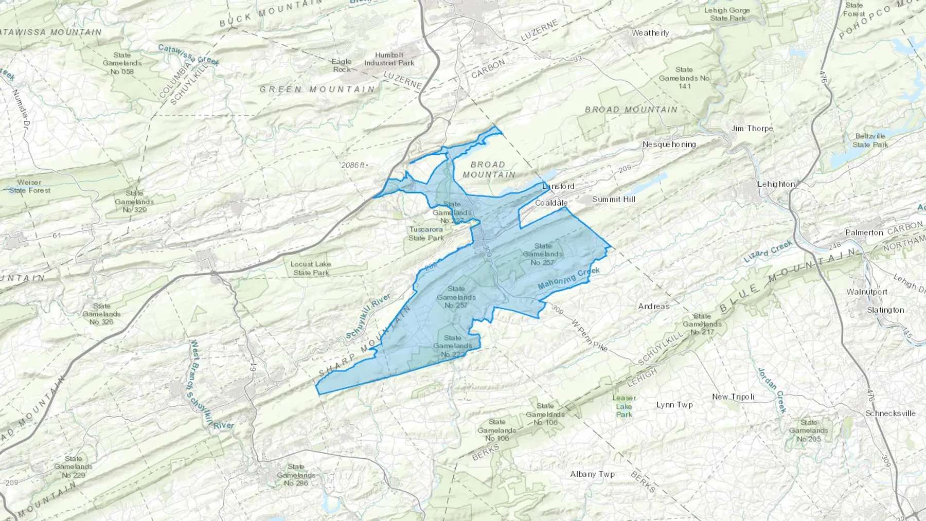 Tamaqua, PA Cash heating Oil delivery map Map of the COD Fuel Oil delivery service area for Tamaqua, PA