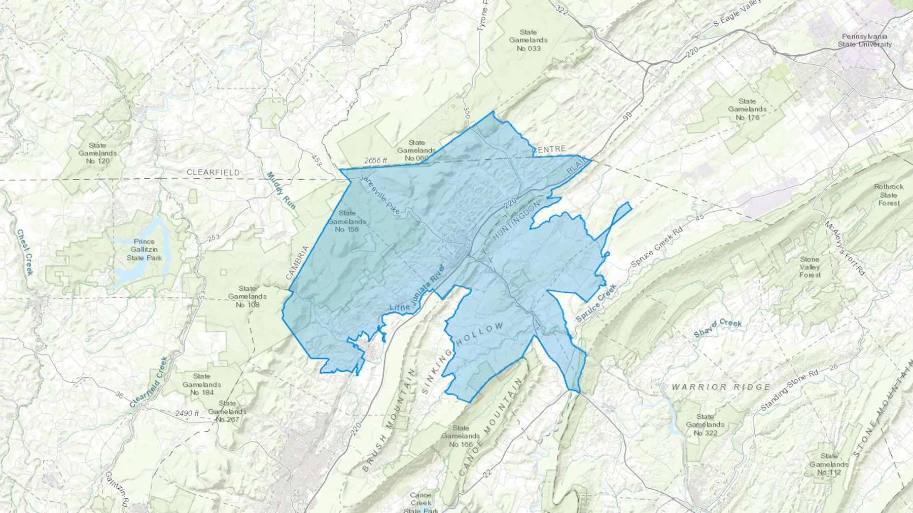 Tyrone, PA Cash heating Oil delivery map Map of the COD Fuel Oil delivery service area for Tyrone, PA