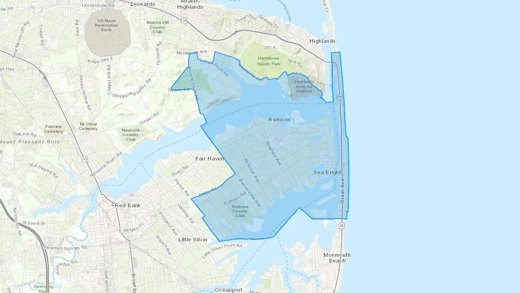 Rumson, NJ Cash heating Oil delivery map Map of the COD Fuel Oil delivery service area for Rumson, NJ
