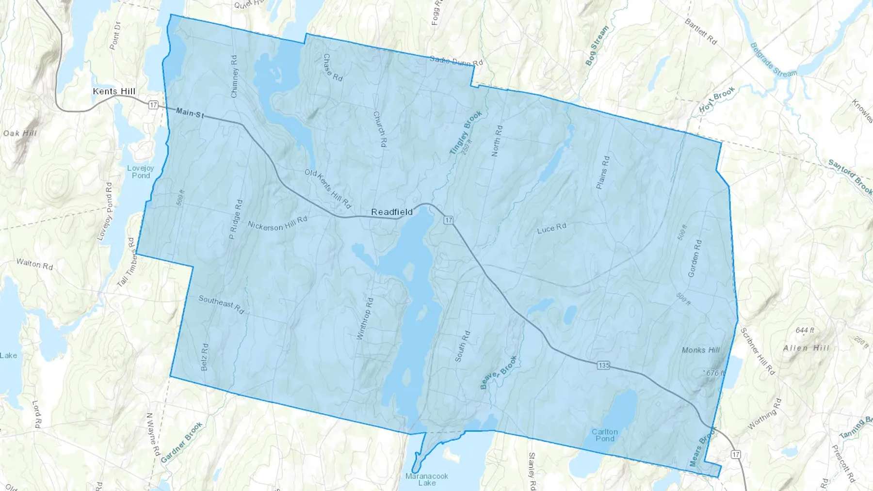 Readfield, ME Cash heating Oil delivery map Map of the COD Fuel Oil delivery service area for Readfield, ME