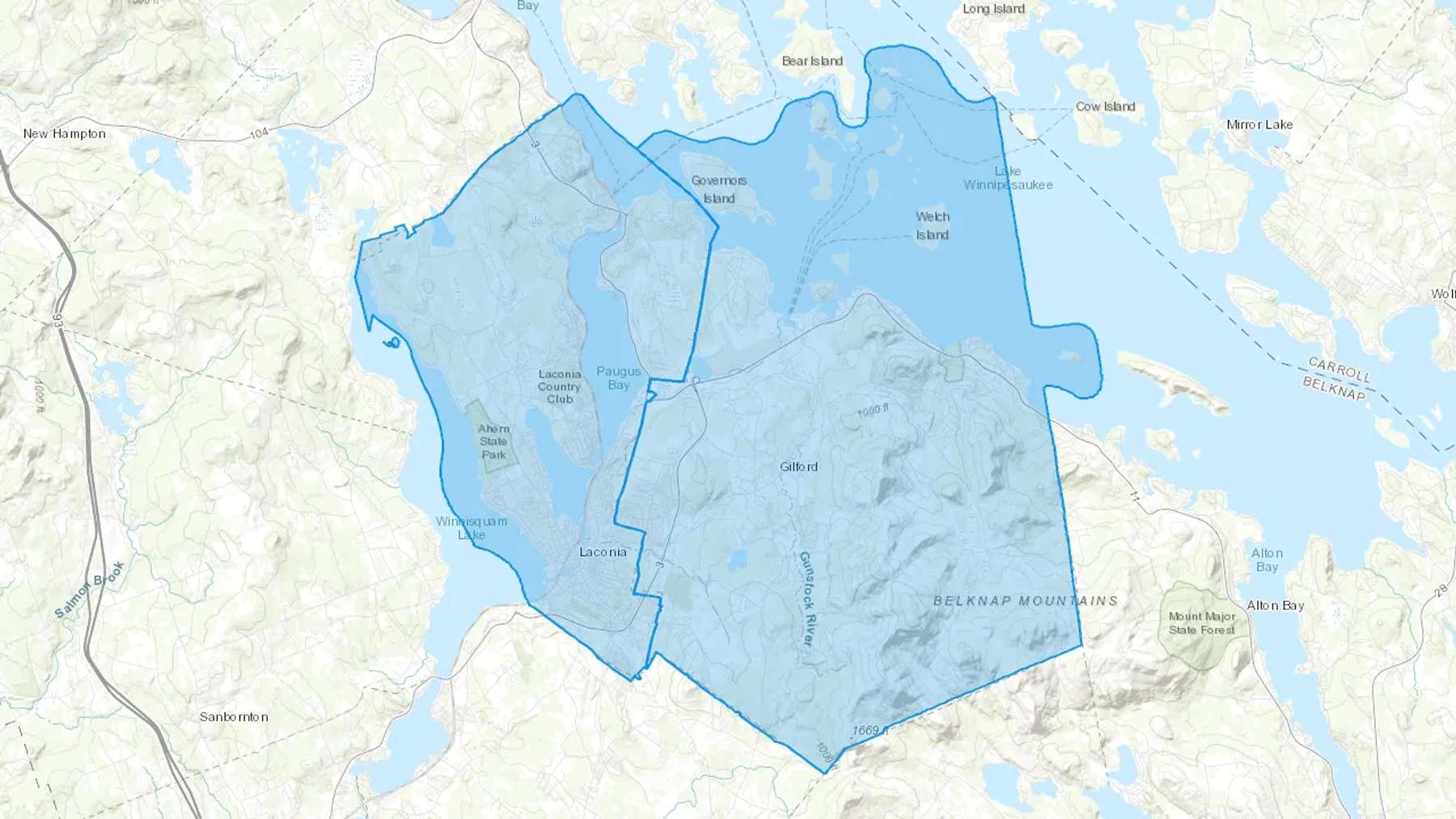 Laconia, NH Cash heating Oil delivery map Map of the COD Fuel Oil delivery service area for Laconia, NH