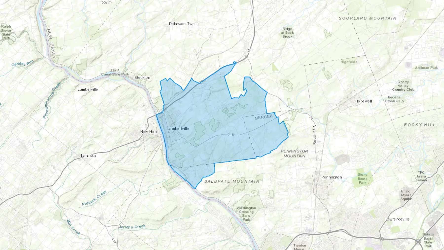 Lambertville, NJ Cash heating Oil delivery map Map of the COD Fuel Oil delivery service area for Lambertville, NJ