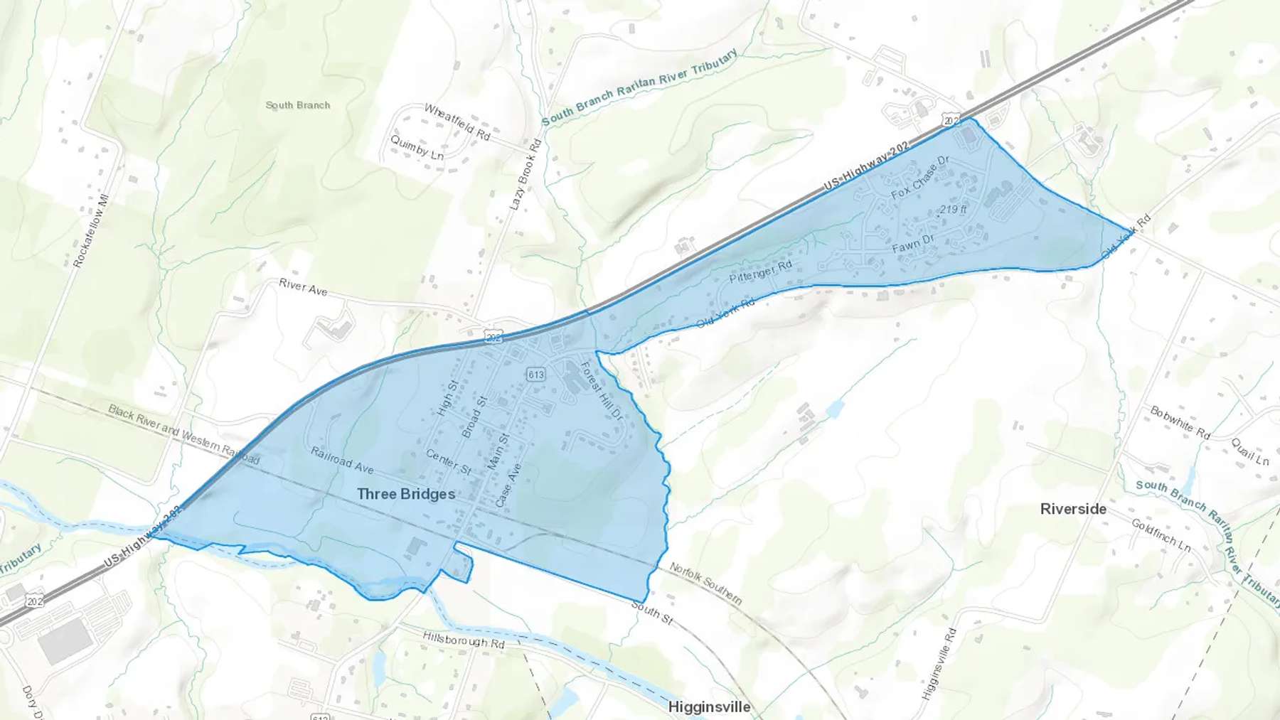 Three Bridges, NJ Cash heating Oil delivery map Map of the COD Fuel Oil delivery service area for Three Bridges, NJ