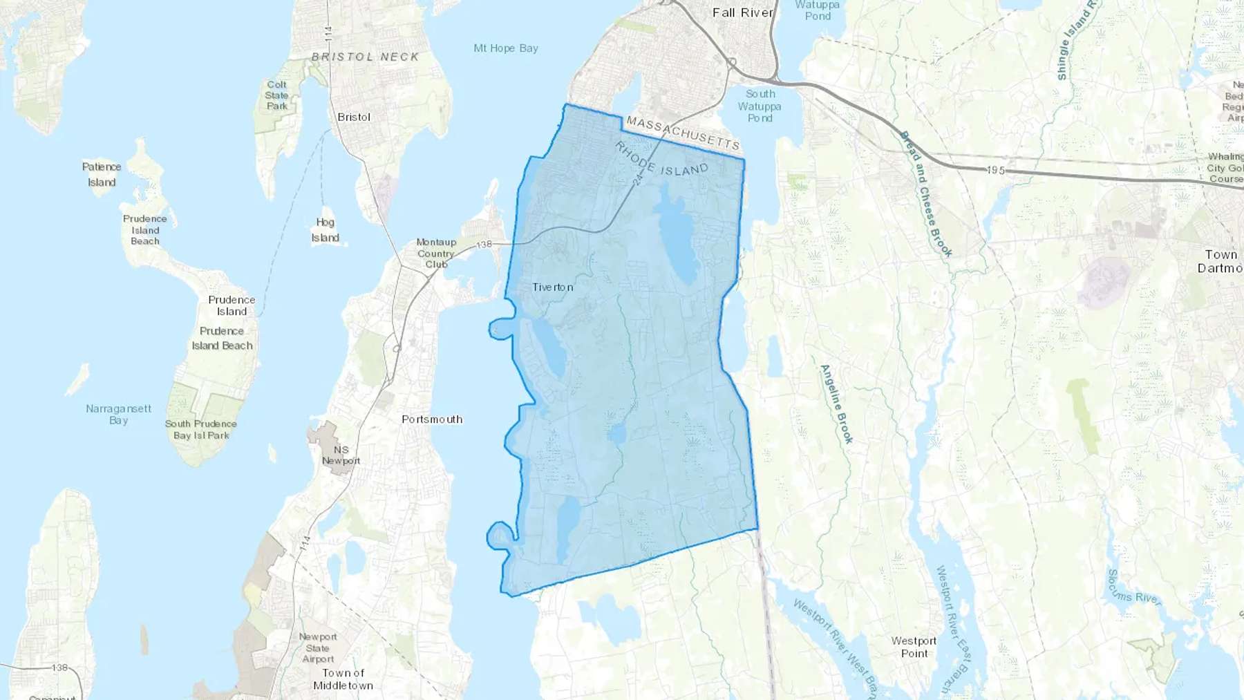 Tiverton, RI Cash heating Oil delivery map Map of the COD Fuel Oil delivery service area for Tiverton, RI