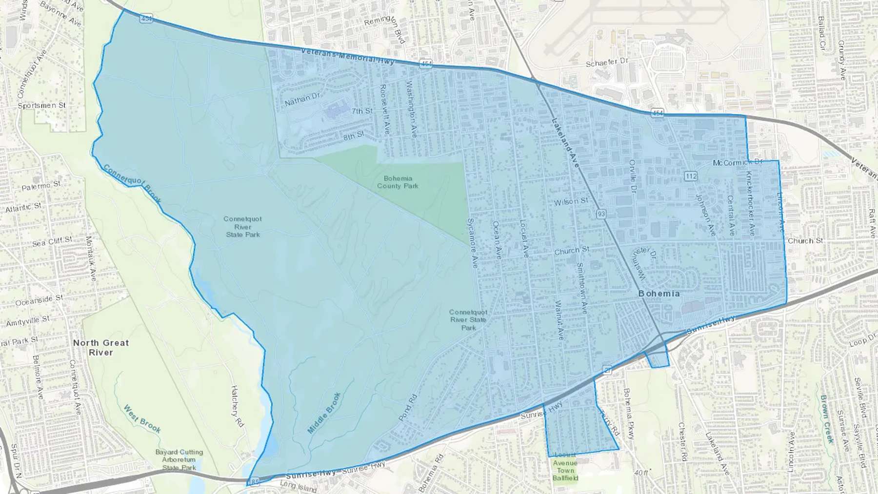 Bohemia, NY Cash heating Oil delivery map Map of the COD Fuel Oil delivery service area for Bohemia, NY