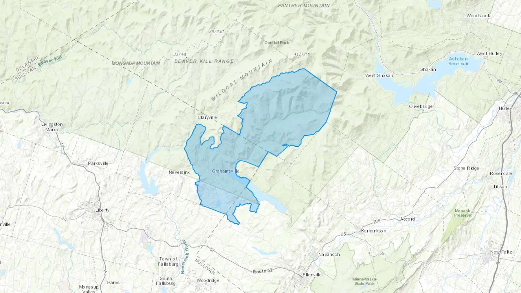 Grahamsville, NY Cash heating Oil delivery map Map of the COD Fuel Oil delivery service area for Grahamsville, NY