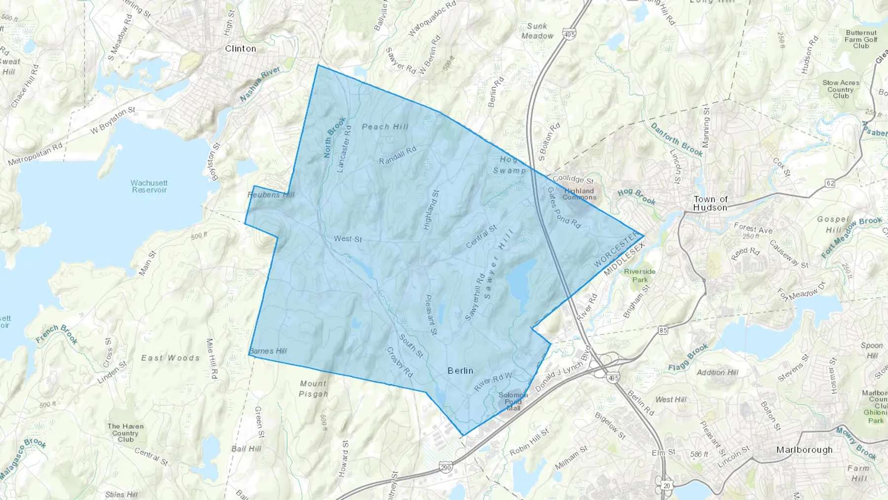 Berlin, MA Cash heating Oil delivery map Map of the COD Fuel Oil delivery service area for Berlin, MA