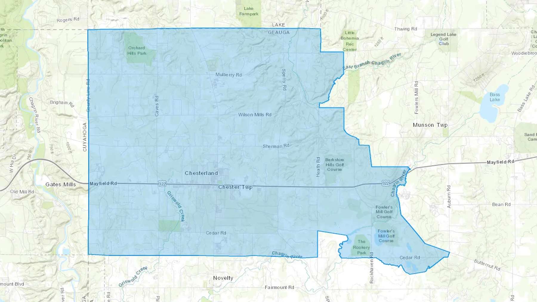 Chesterland, OH Cash heating Oil delivery map Map of the COD Fuel Oil delivery service area for Chesterland, OH