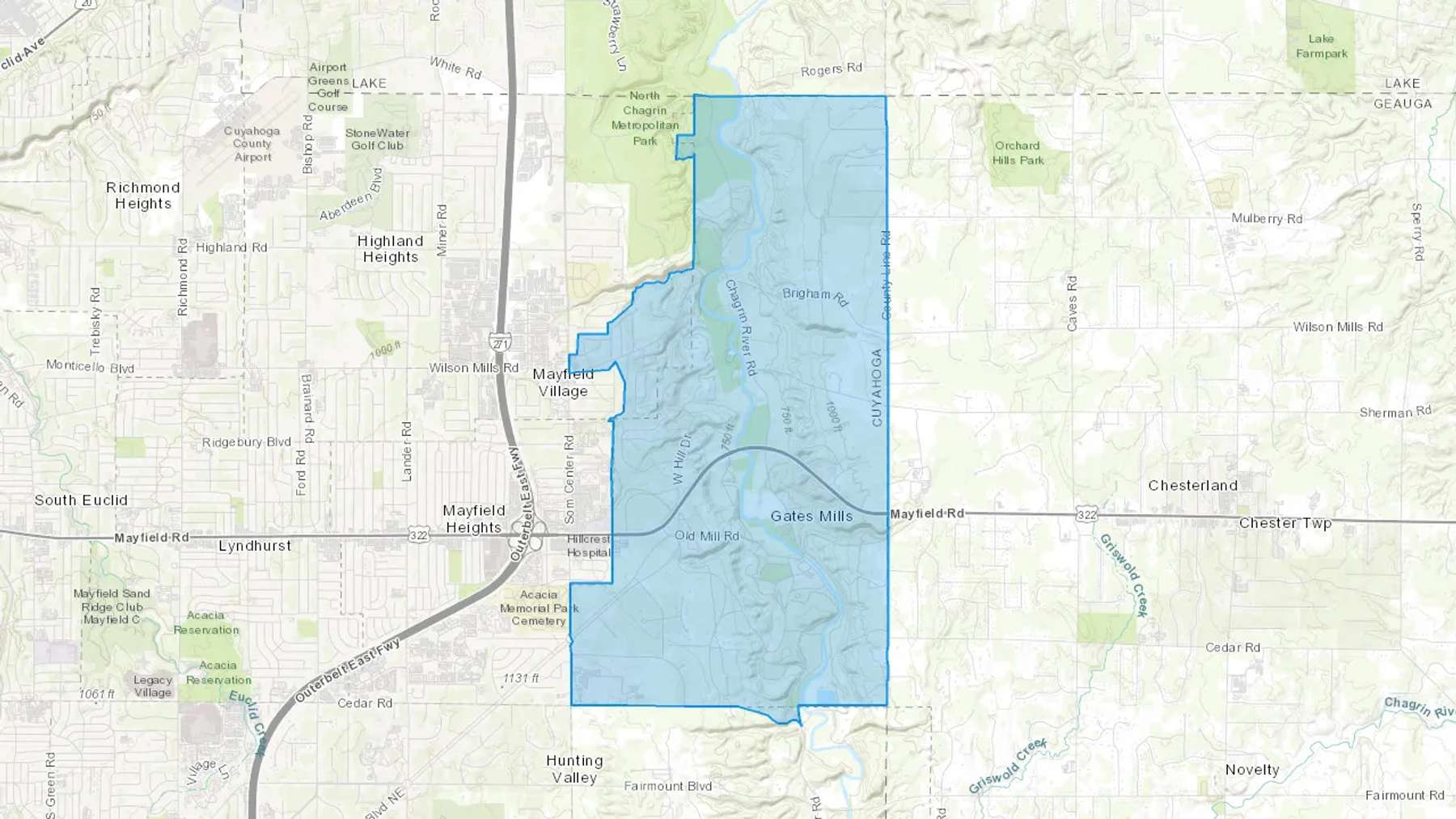 Gates Mills, OH Cash heating Oil delivery map Map of the COD Fuel Oil delivery service area for Gates Mills, OH