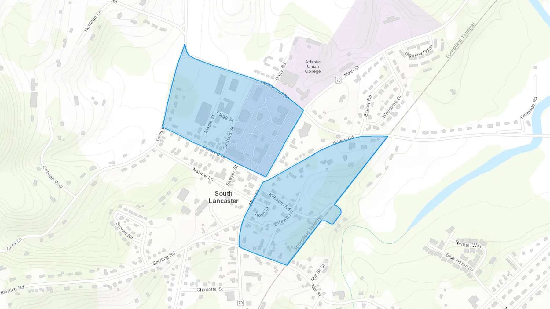 South Lancaster, MA Cash heating Oil delivery map Map of the COD Fuel Oil delivery service area for South Lancaster, MA