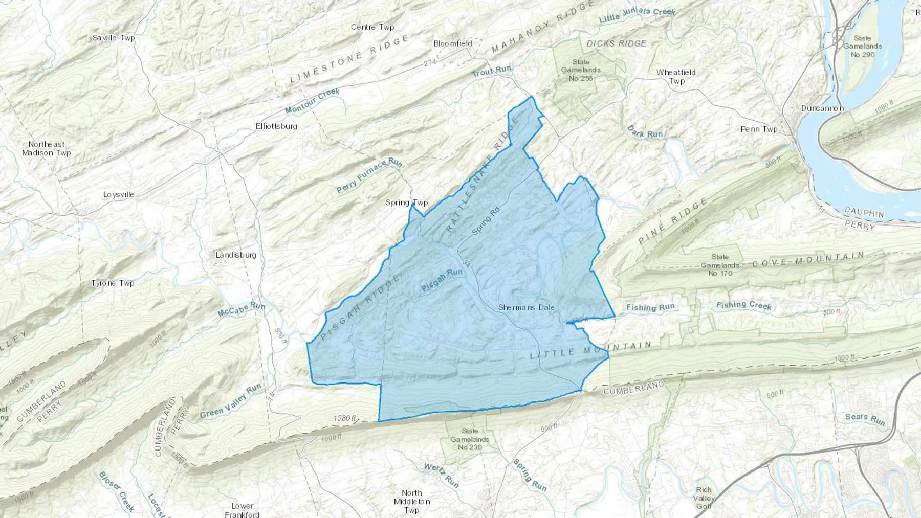 Shermans Dale, PA Cash heating Oil delivery map Map of the COD Fuel Oil delivery service area for Shermans Dale, PA