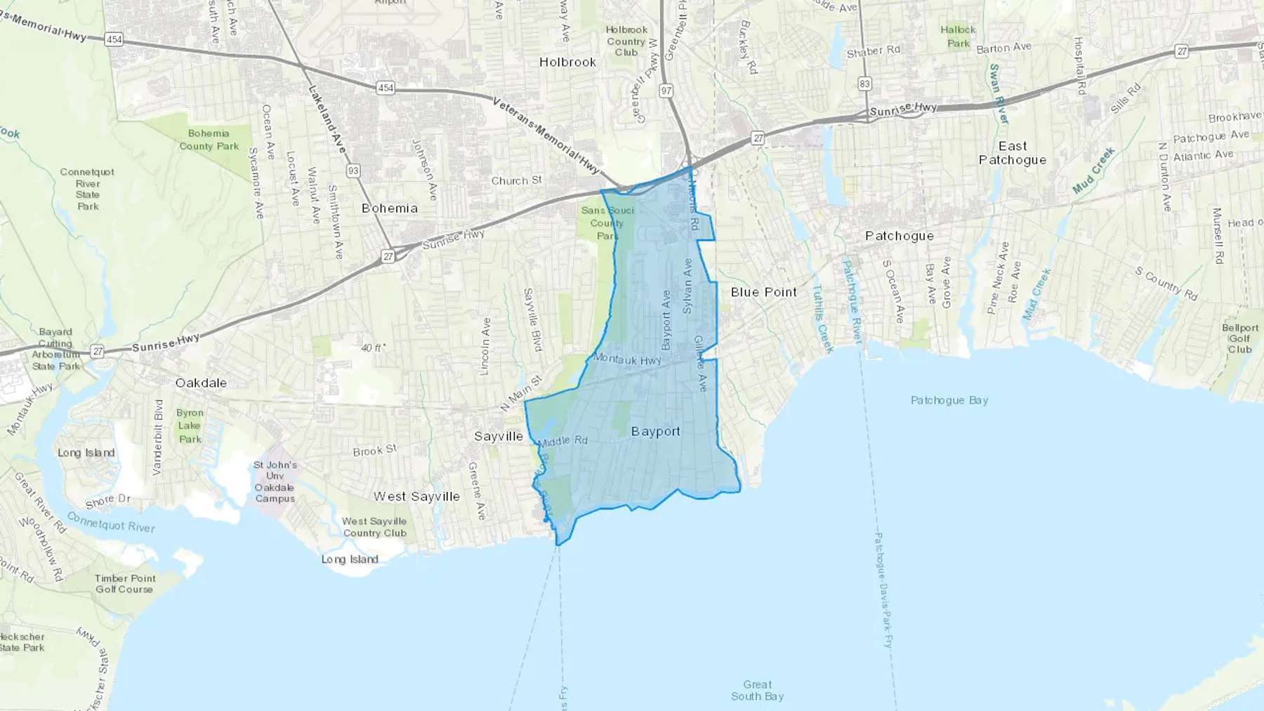 Bayport, NY Cash heating Oil delivery map Map of the COD Fuel Oil delivery service area for Bayport, NY