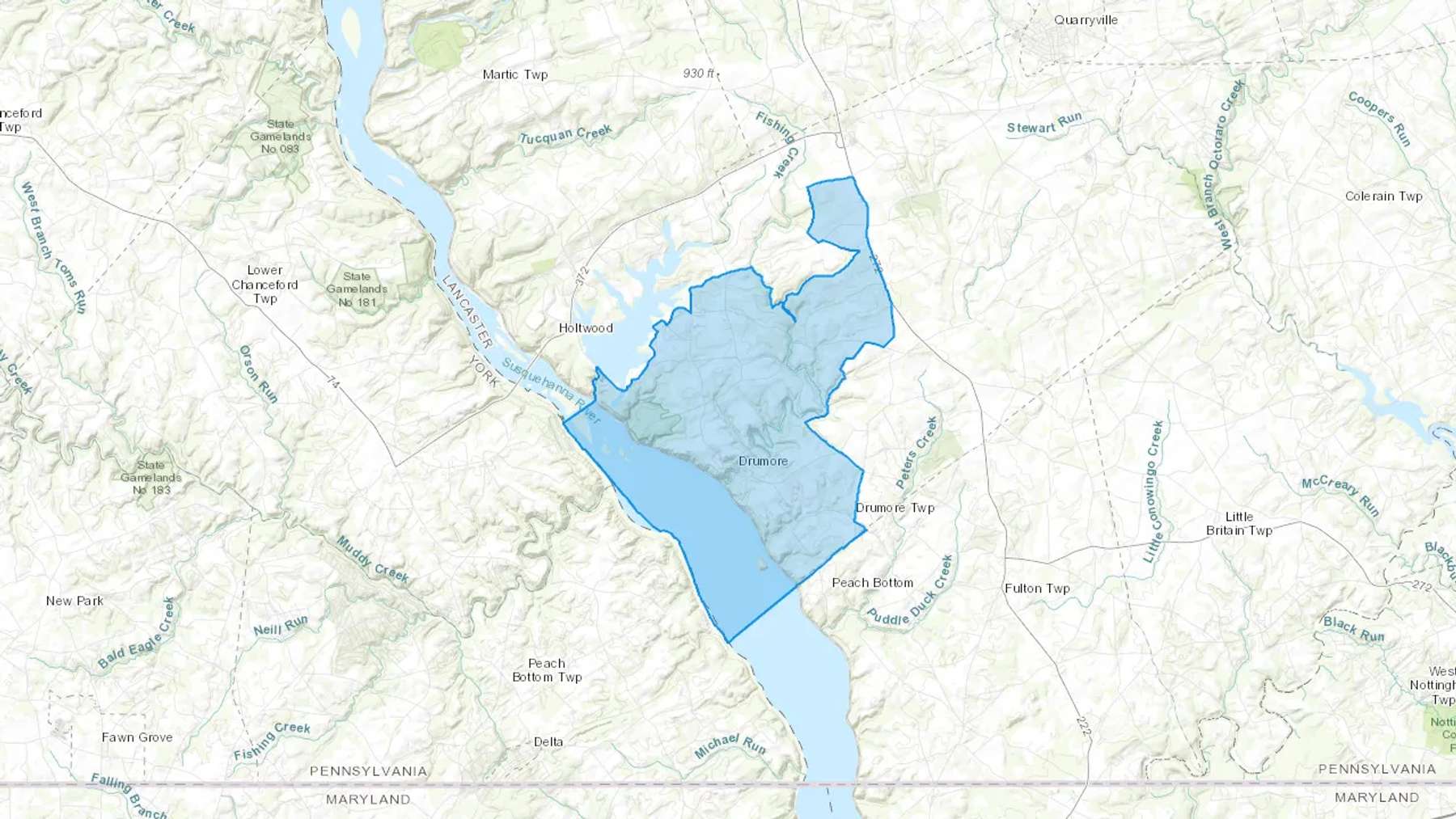 Drumore, PA Cash heating Oil delivery map Map of the COD Fuel Oil delivery service area for Drumore, PA