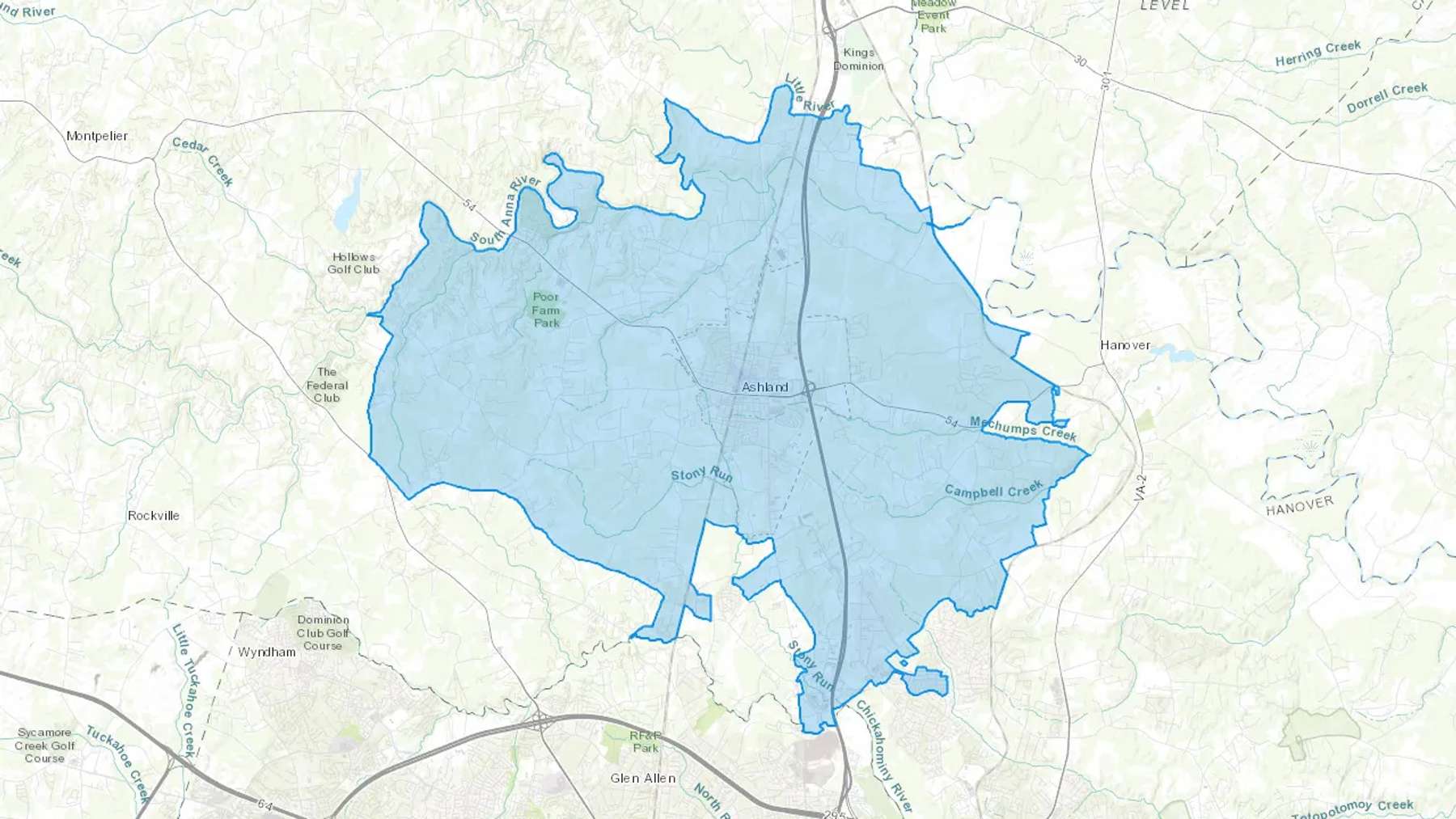Ashland, VA Cash heating Oil delivery map Map of the COD Fuel Oil delivery service area for Ashland, VA