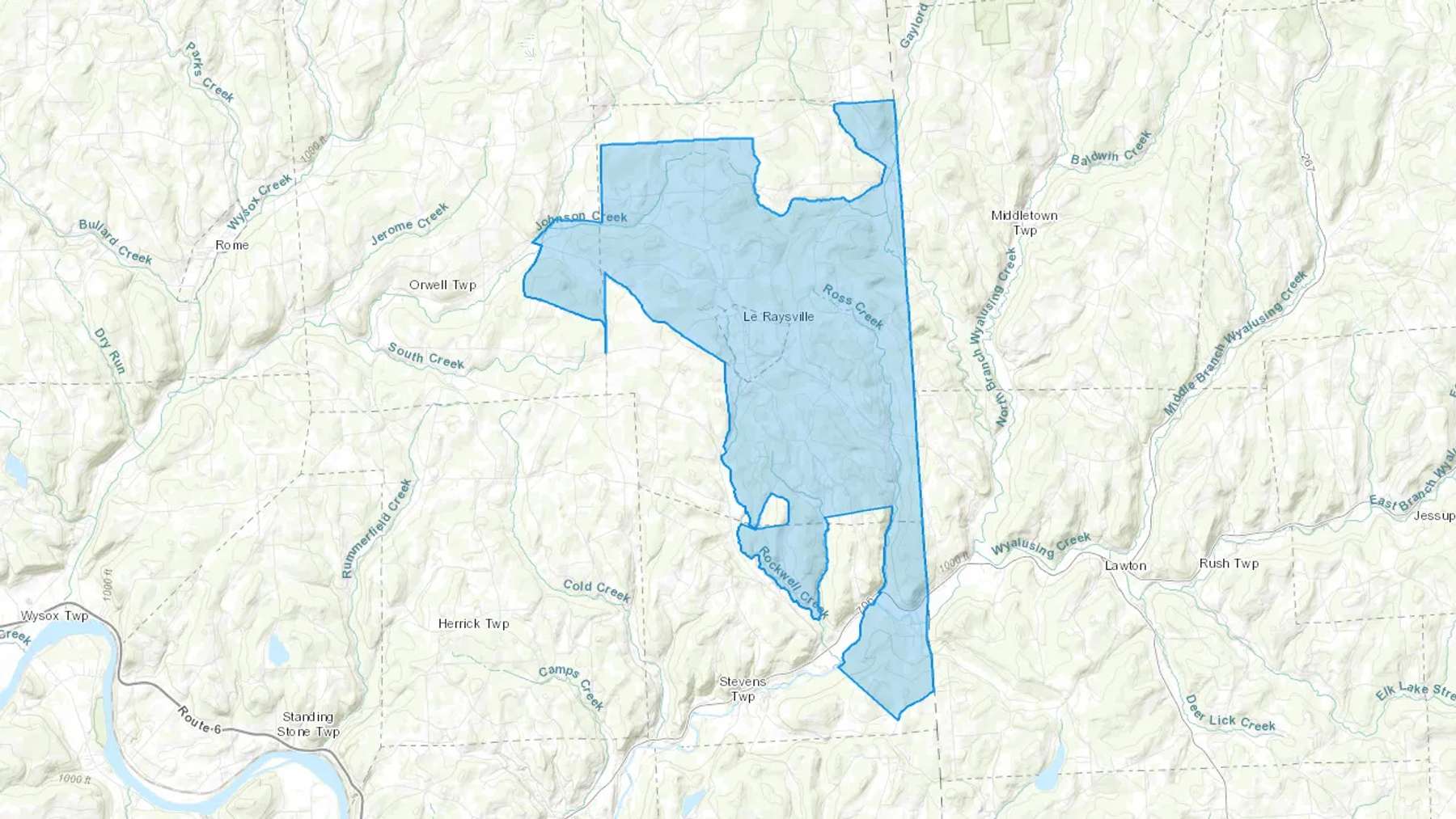 Le Raysville, PA Cash heating Oil delivery map Map of the COD Fuel Oil delivery service area for Le Raysville, PA