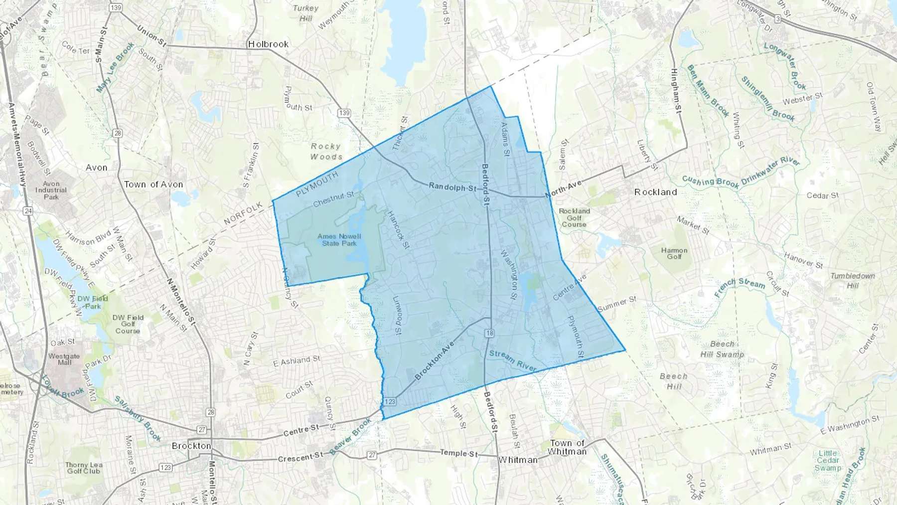 Abington, MA Cash heating Oil delivery map Map of the COD Fuel Oil delivery service area for Abington, MA