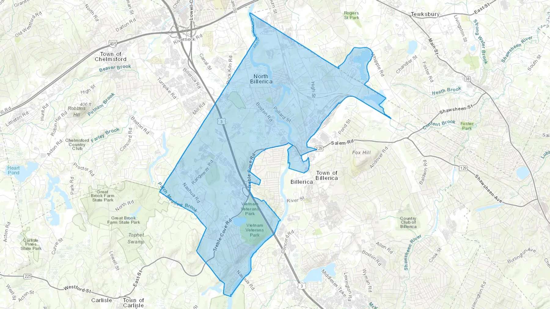 North Billerica, MA Cash heating Oil delivery map Map of the COD Fuel Oil delivery service area for North Billerica, MA
