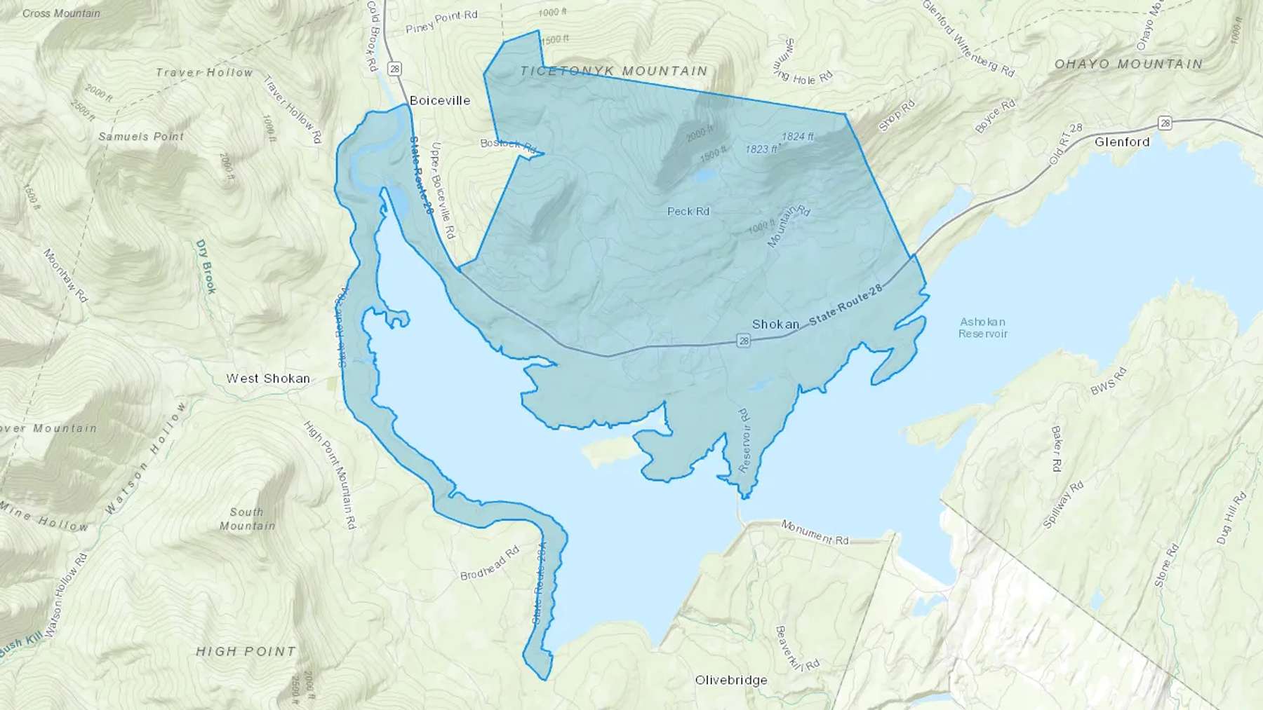 Shokan, NY Cash heating Oil delivery map Map of the COD Fuel Oil delivery service area for Shokan, NY