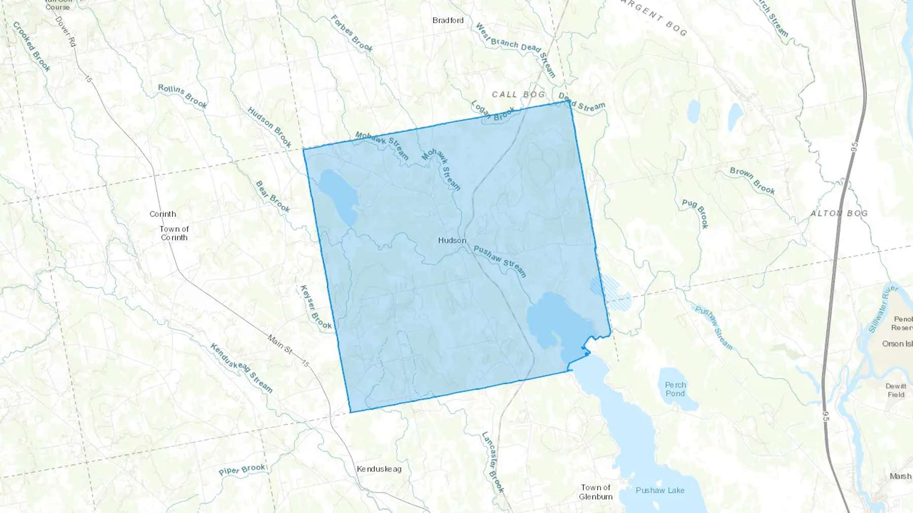 Hudson, ME Cash heating Oil delivery map Map of the COD Fuel Oil delivery service area for Hudson, ME