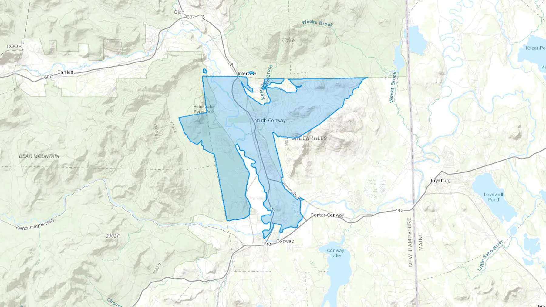 North Conway, NH Cash heating Oil delivery map Map of the COD Fuel Oil delivery service area for North Conway, NH