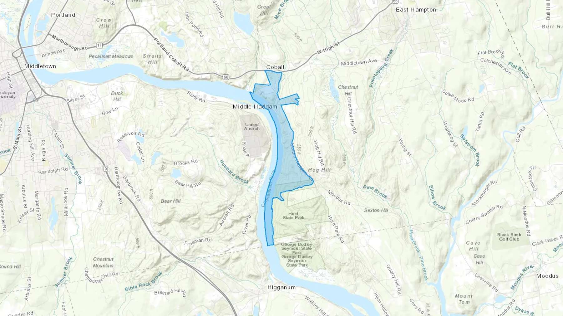 Middle Haddam, CT Cash heating Oil delivery map Map of the COD Fuel Oil delivery service area for Middle Haddam, CT