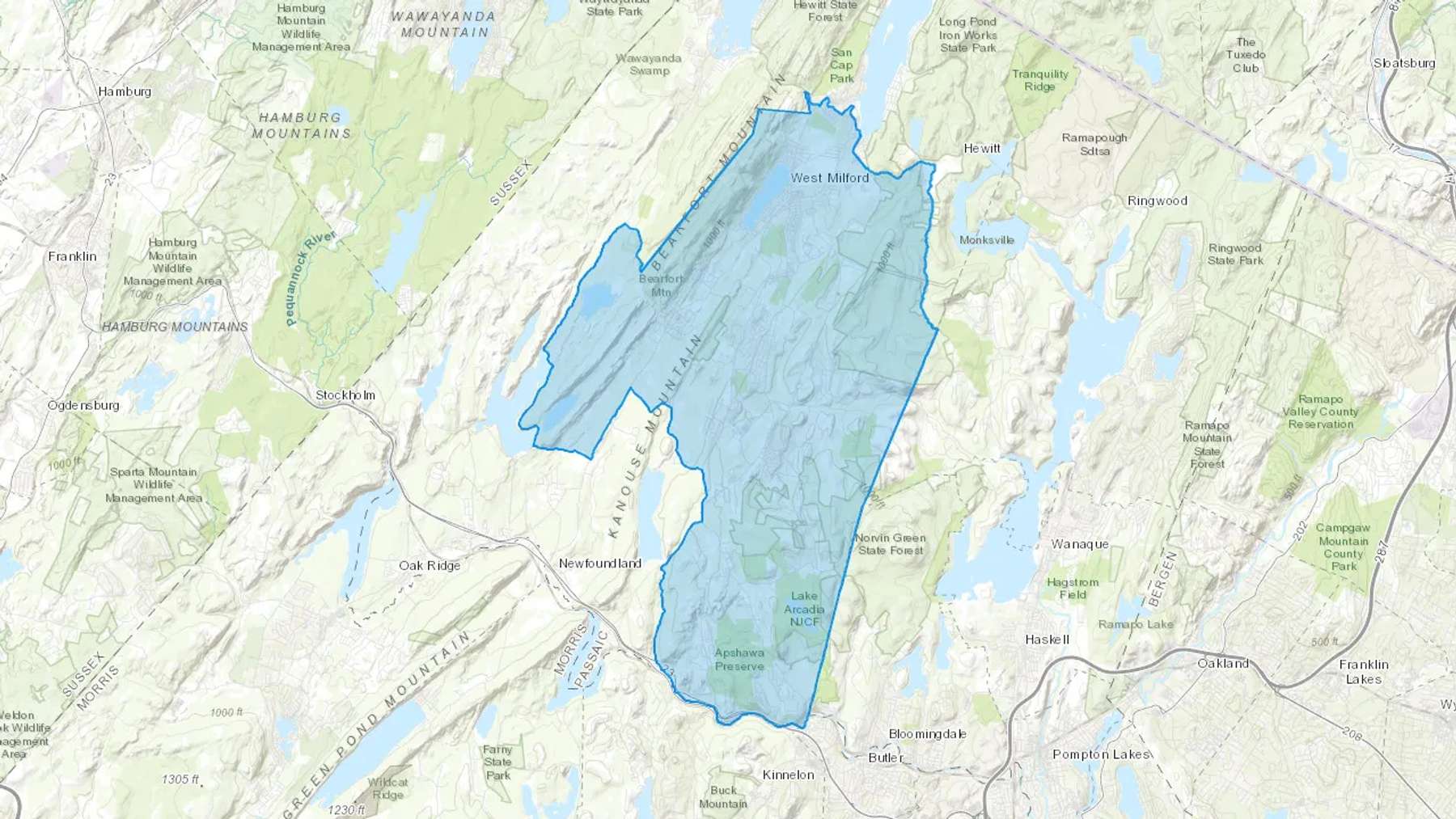 West Milford, NJ Cash heating Oil delivery map Map of the COD Fuel Oil delivery service area for West Milford, NJ