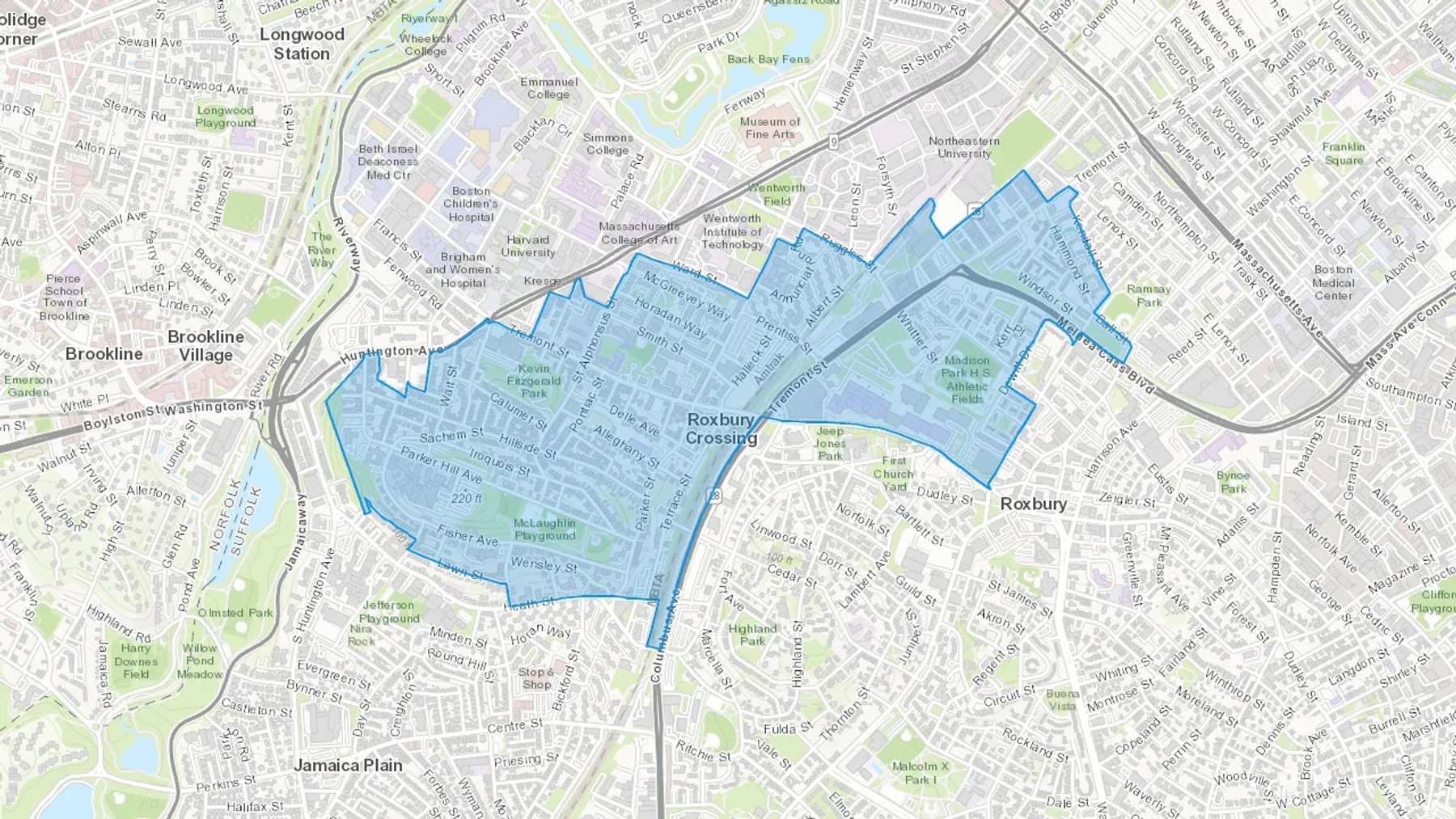 Roxbury Crossing, MA Cash heating Oil delivery map Map of the COD Fuel Oil delivery service area for Roxbury Crossing, MA