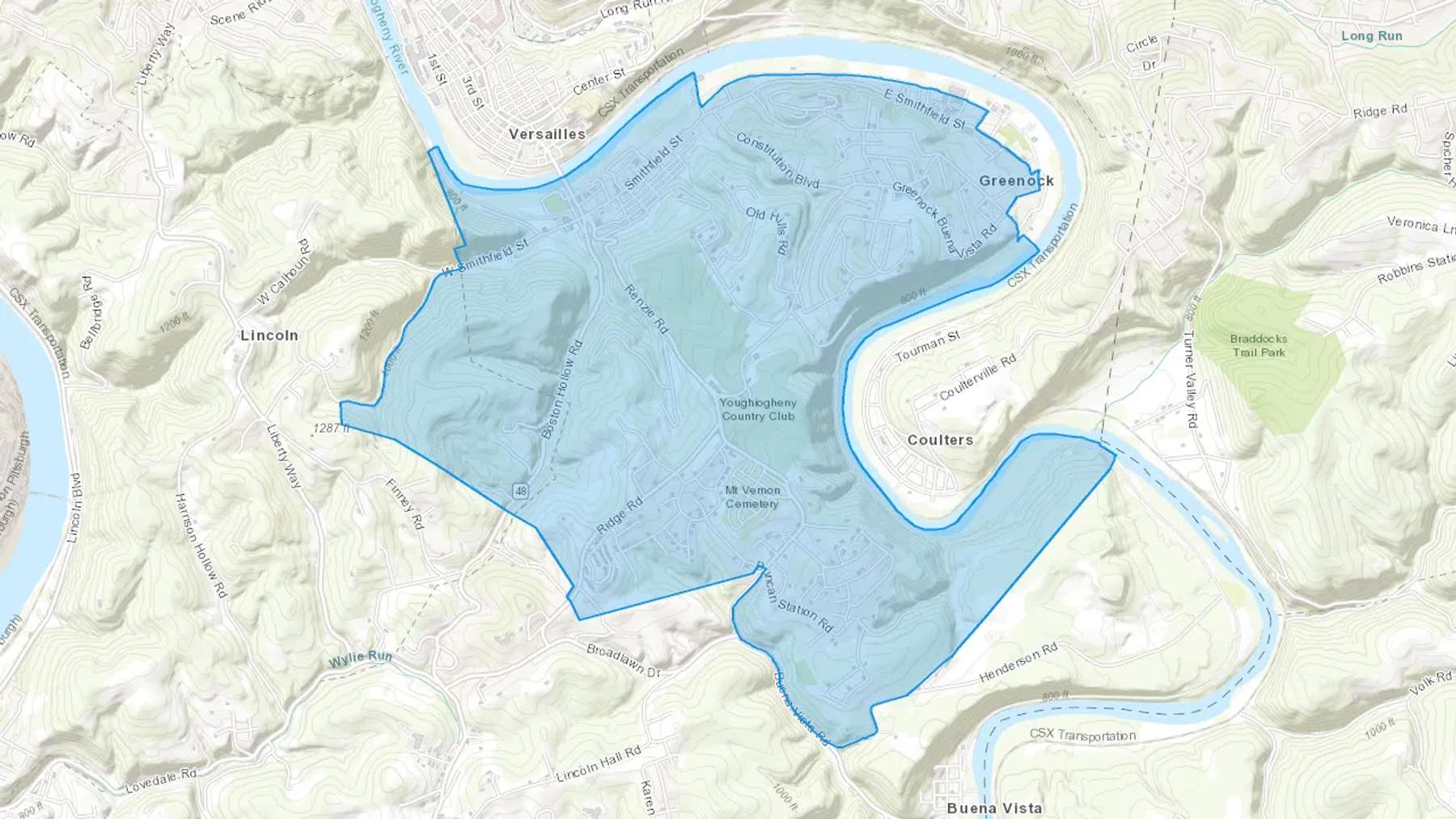 Greenock, PA Cash heating Oil delivery map Map of the COD Fuel Oil delivery service area for Greenock, PA